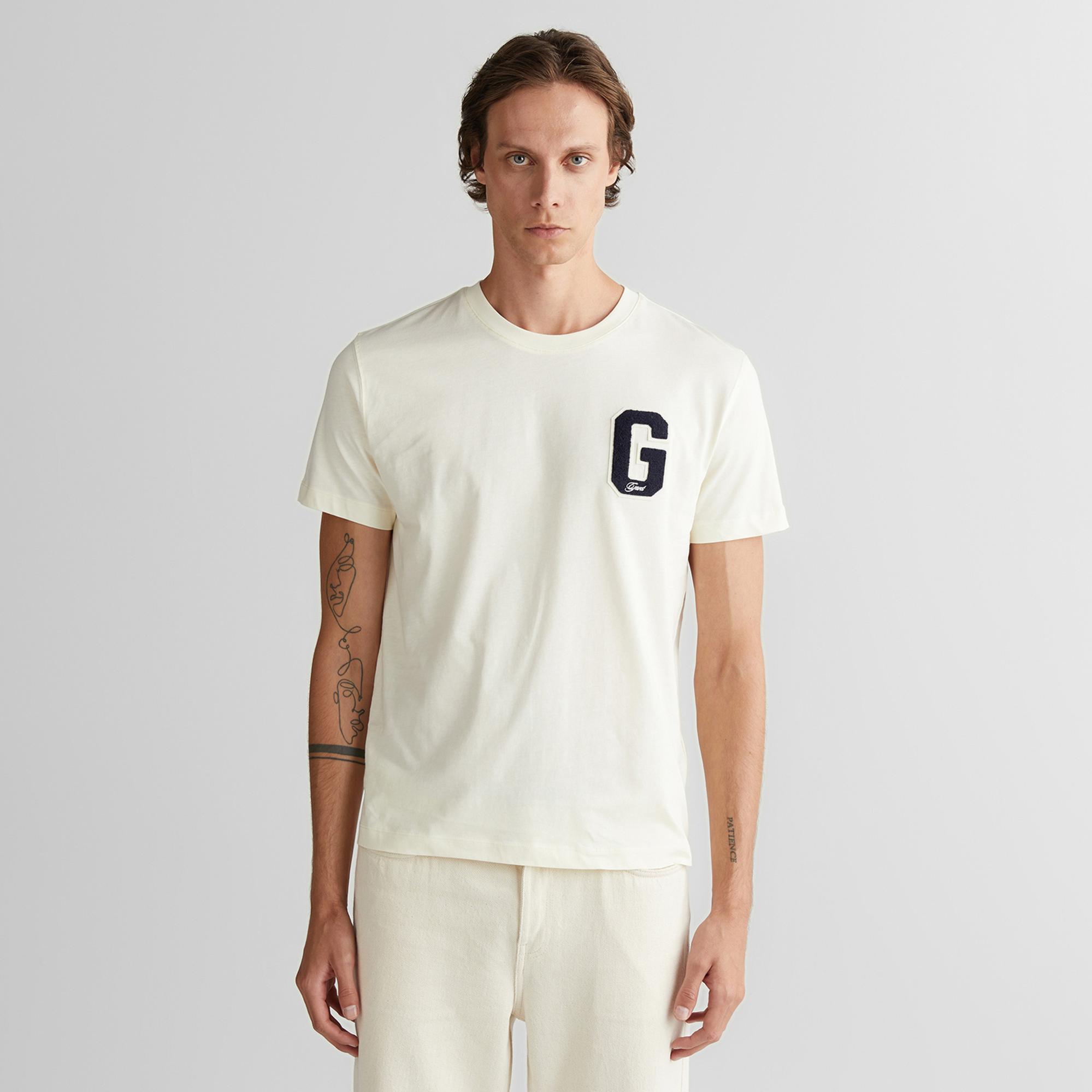 GANT Erkek Krem Regular Fit Bisiklet Yaka Logolu T-Shirt