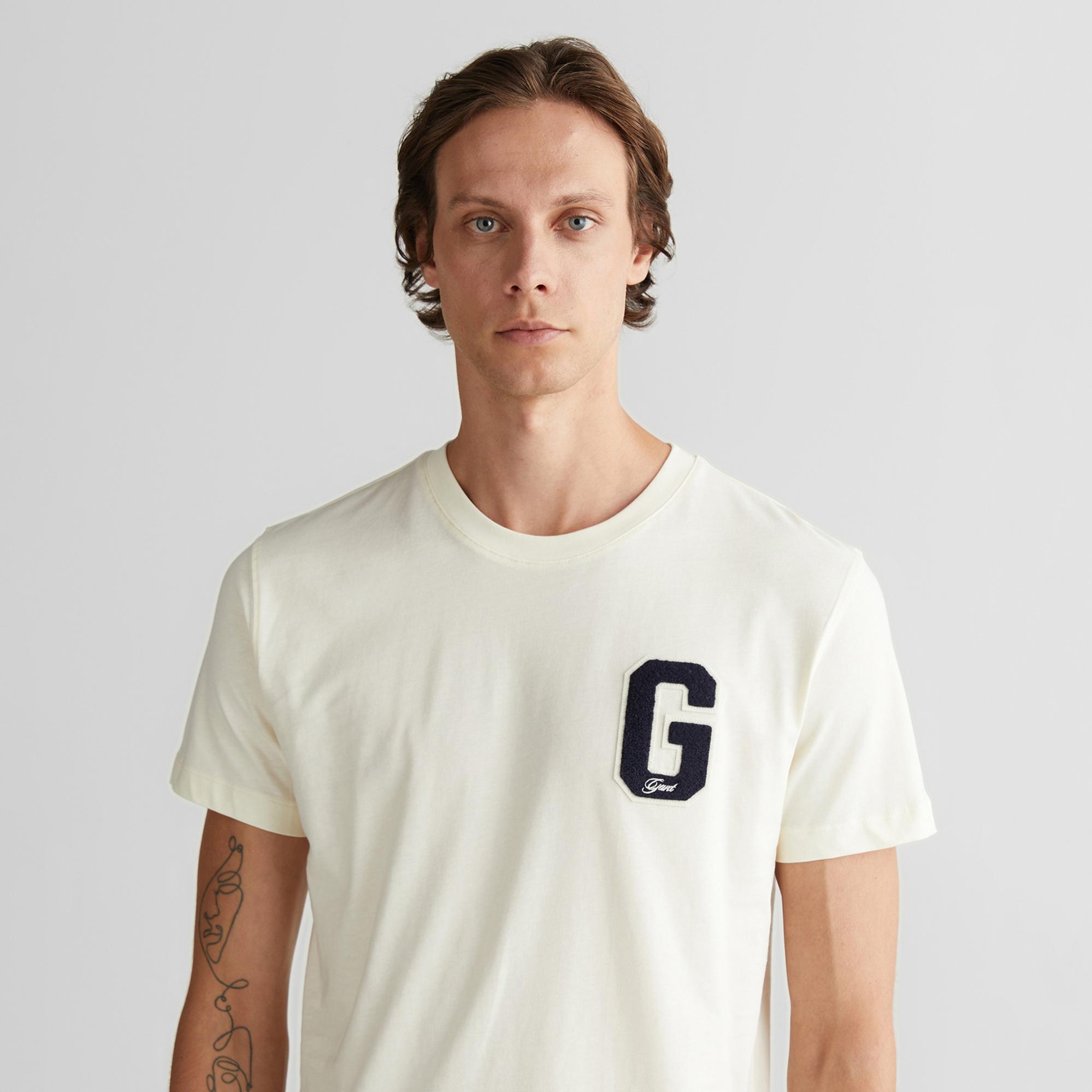 GANT Erkek Krem Regular Fit Bisiklet Yaka Logolu T-Shirt