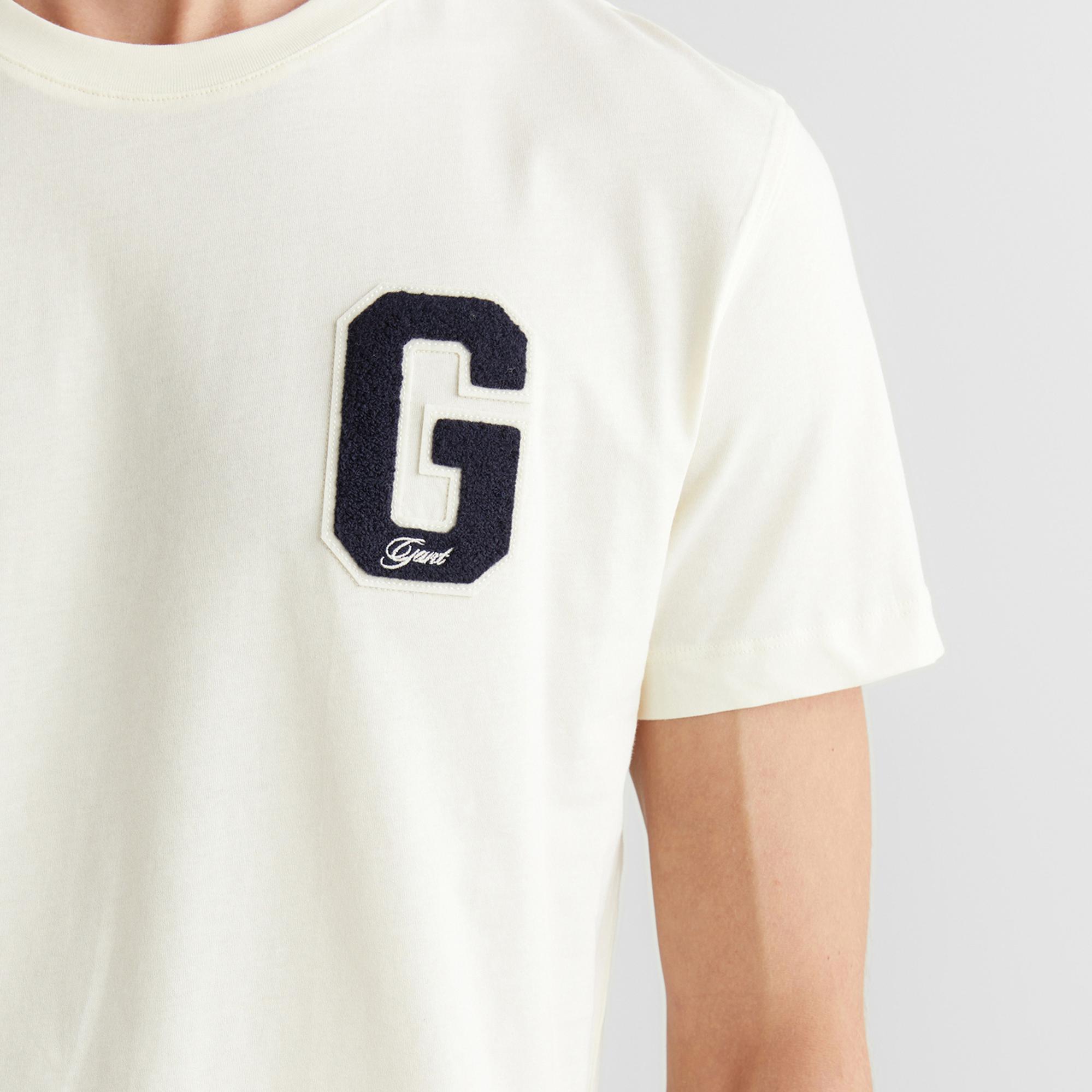 GANT Erkek Krem Regular Fit Bisiklet Yaka Logolu T-Shirt