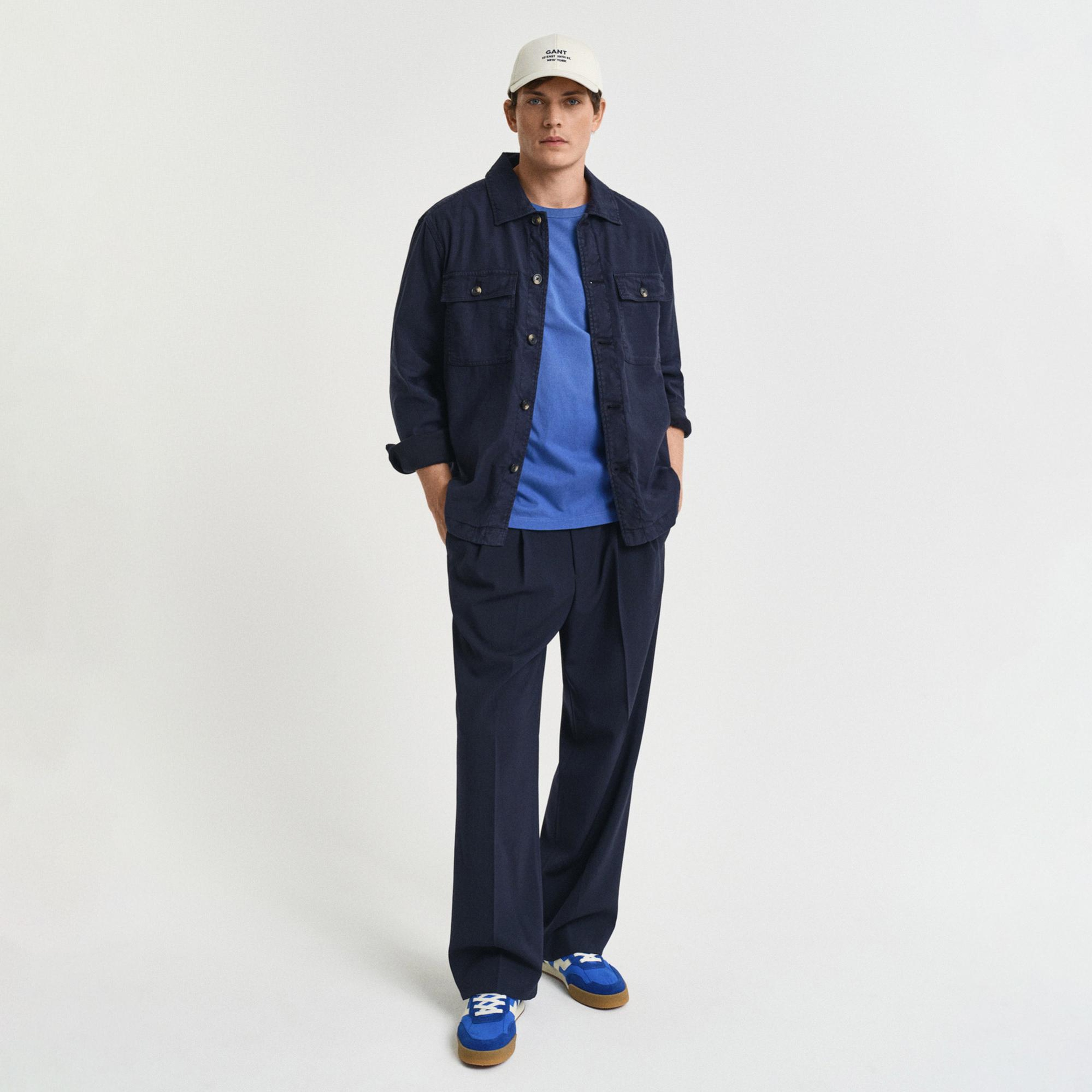 GANT Erkek Mavi Relaxed Fit Bisiklet Yaka Logolu T-Shirt