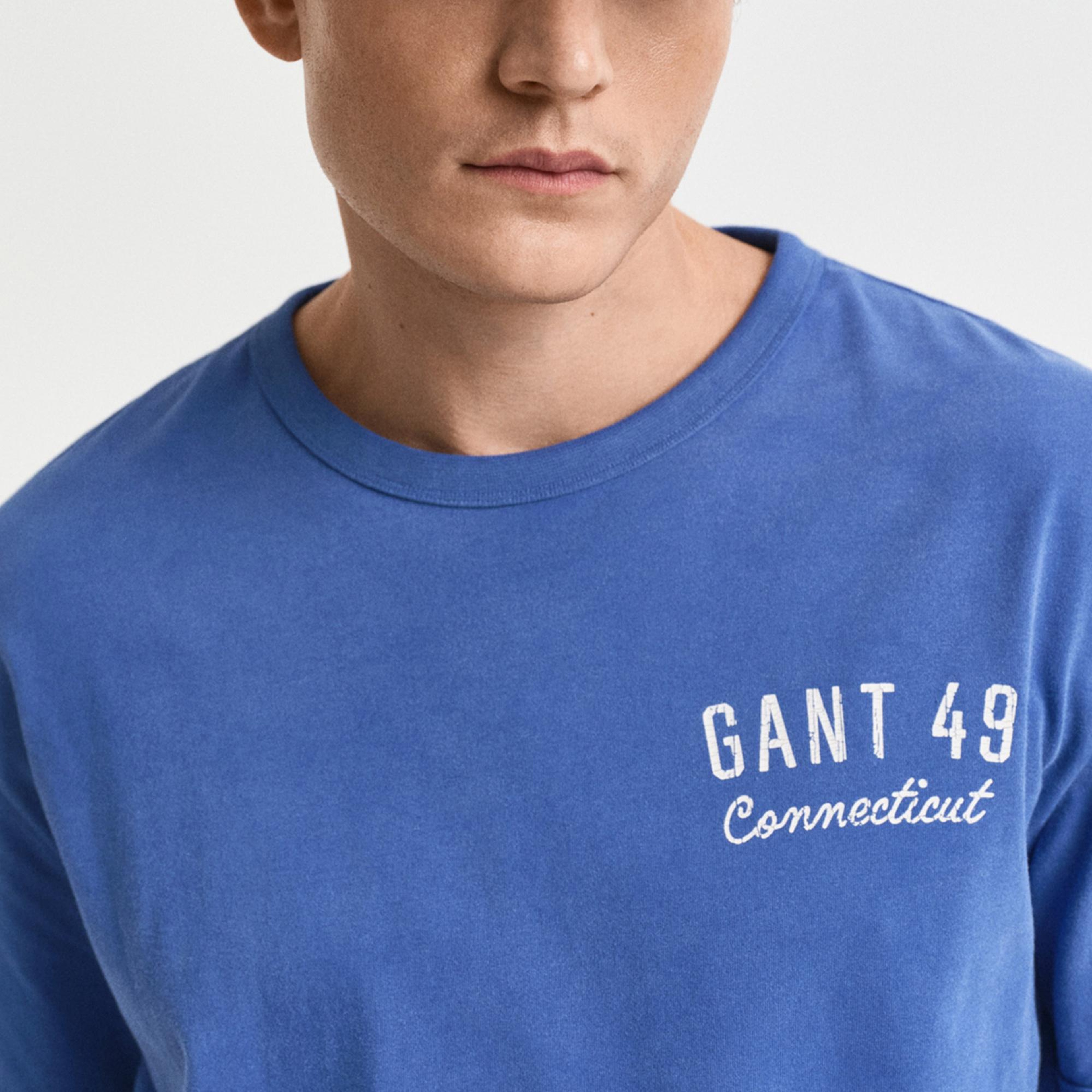 GANT Erkek Mavi Relaxed Fit Bisiklet Yaka Logolu T-Shirt