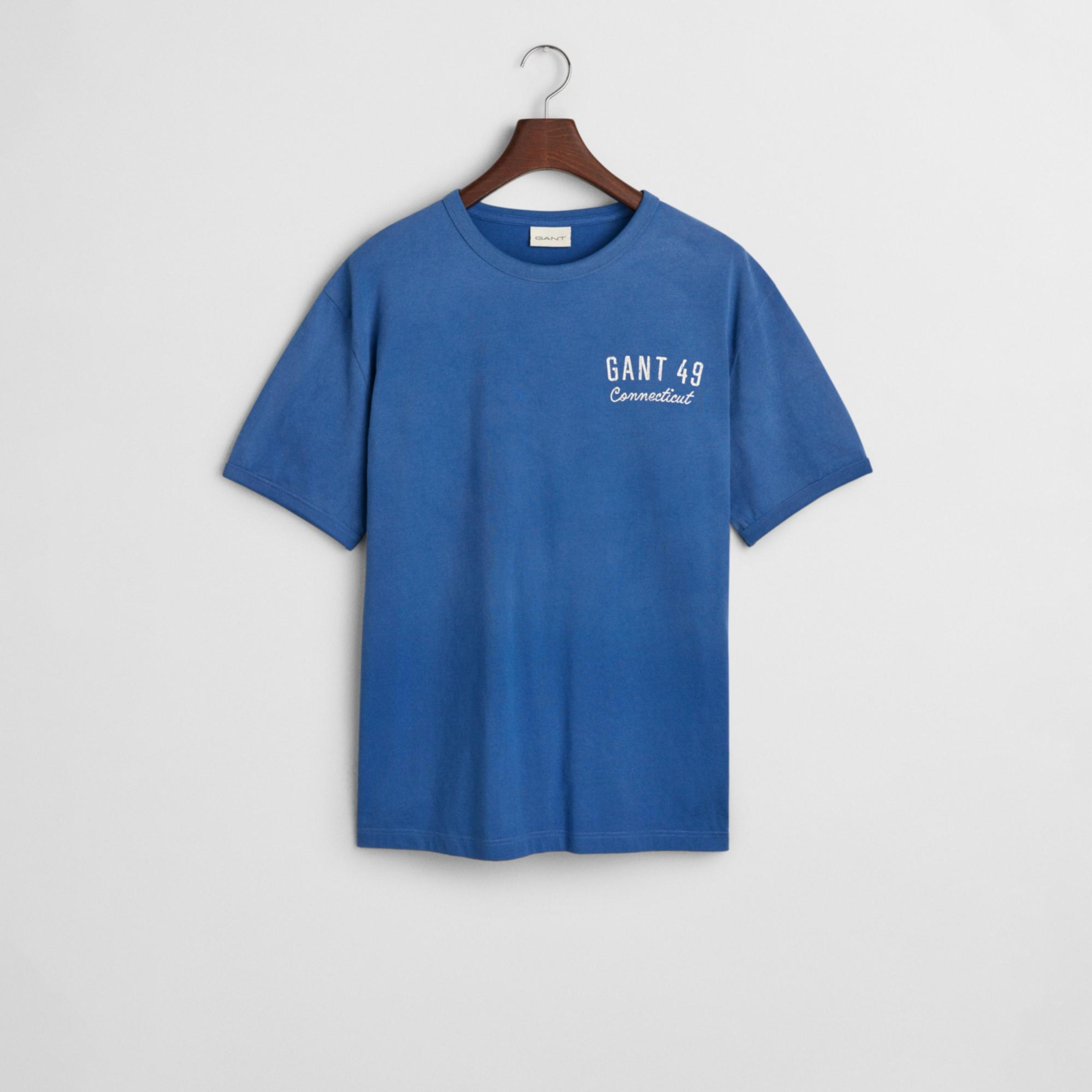 GANT Erkek Mavi Relaxed Fit Bisiklet Yaka Logolu T-Shirt