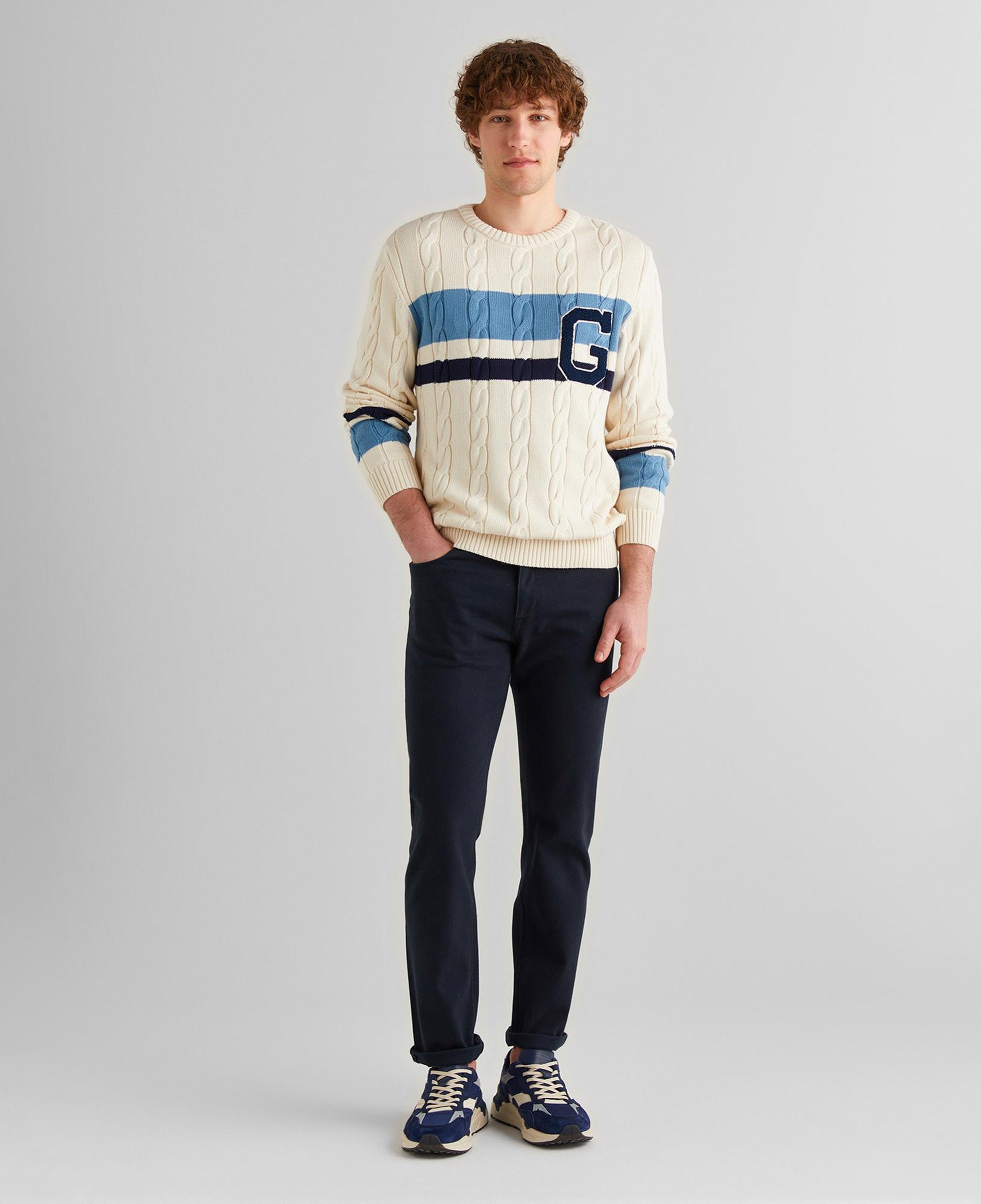 GANT Erkek Krem Relaxed Fit Bisiklet Yaka Renk Bloklu Örgü Kazak