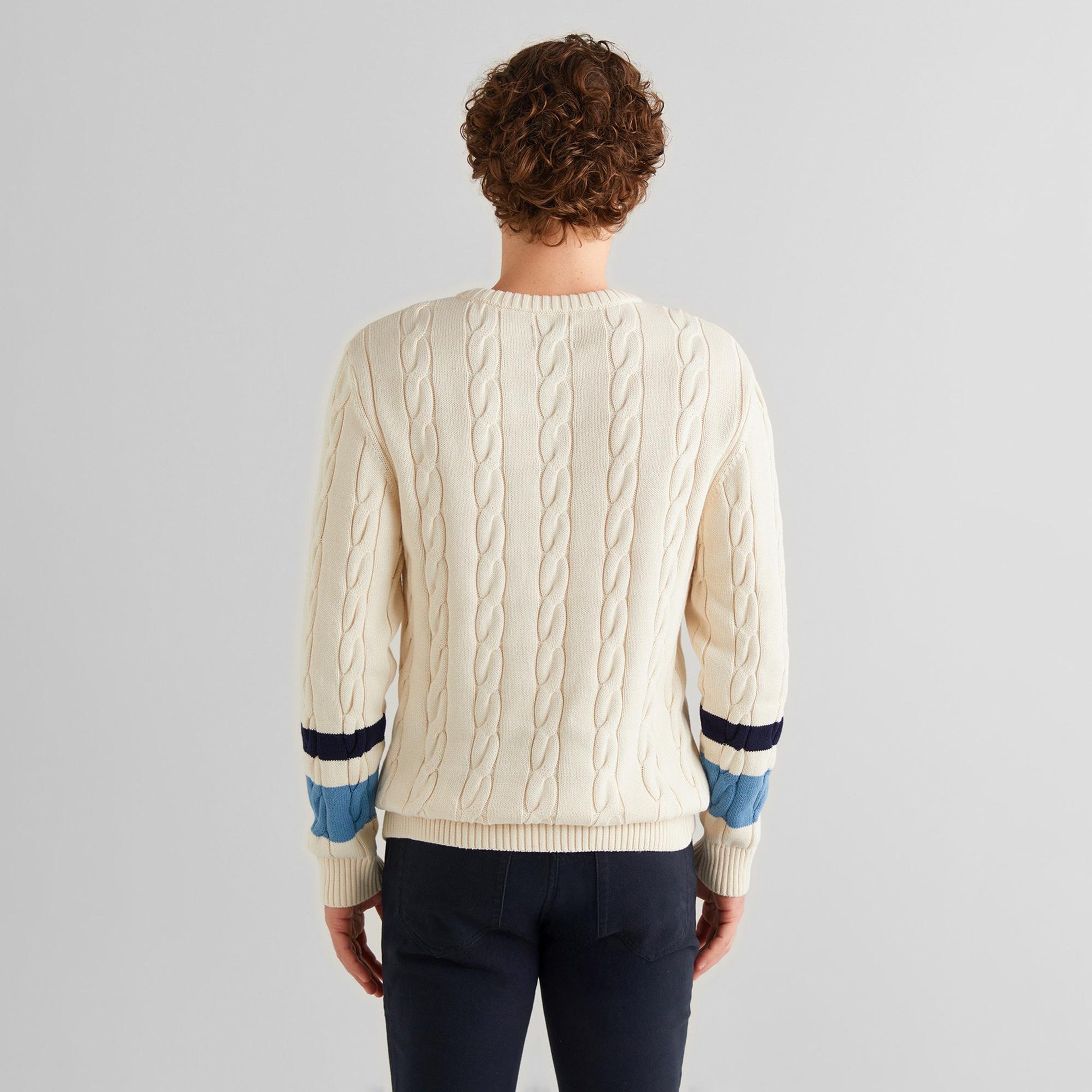 GANT Erkek Krem Relaxed Fit Bisiklet Yaka Renk Bloklu Örgü Kazak