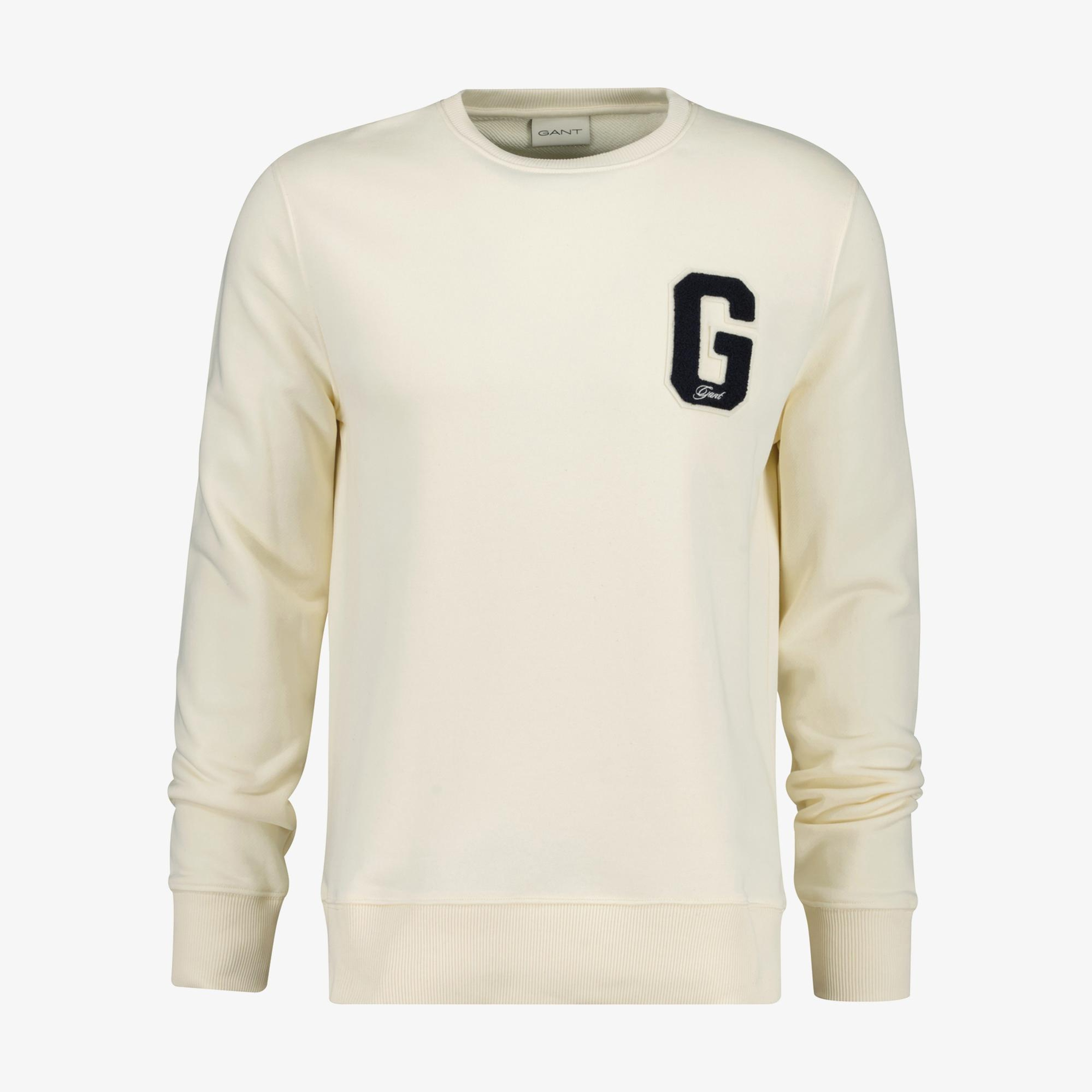 GANT Erkek Krem Regular Fit Bisiklet Yaka Logolu Sweatshirt