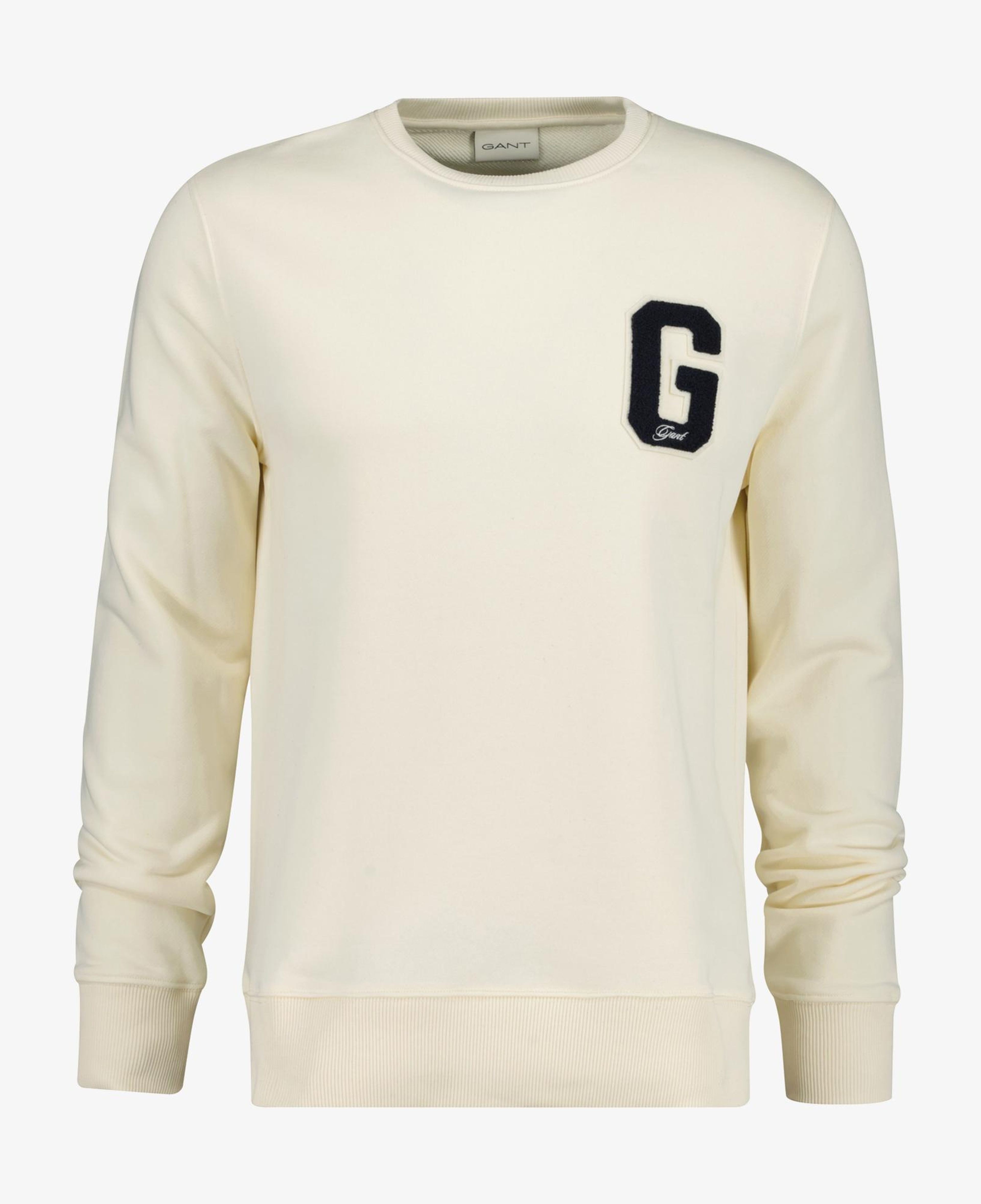 GANT Erkek Krem Regular Fit Bisiklet Yaka Logolu Sweatshirt