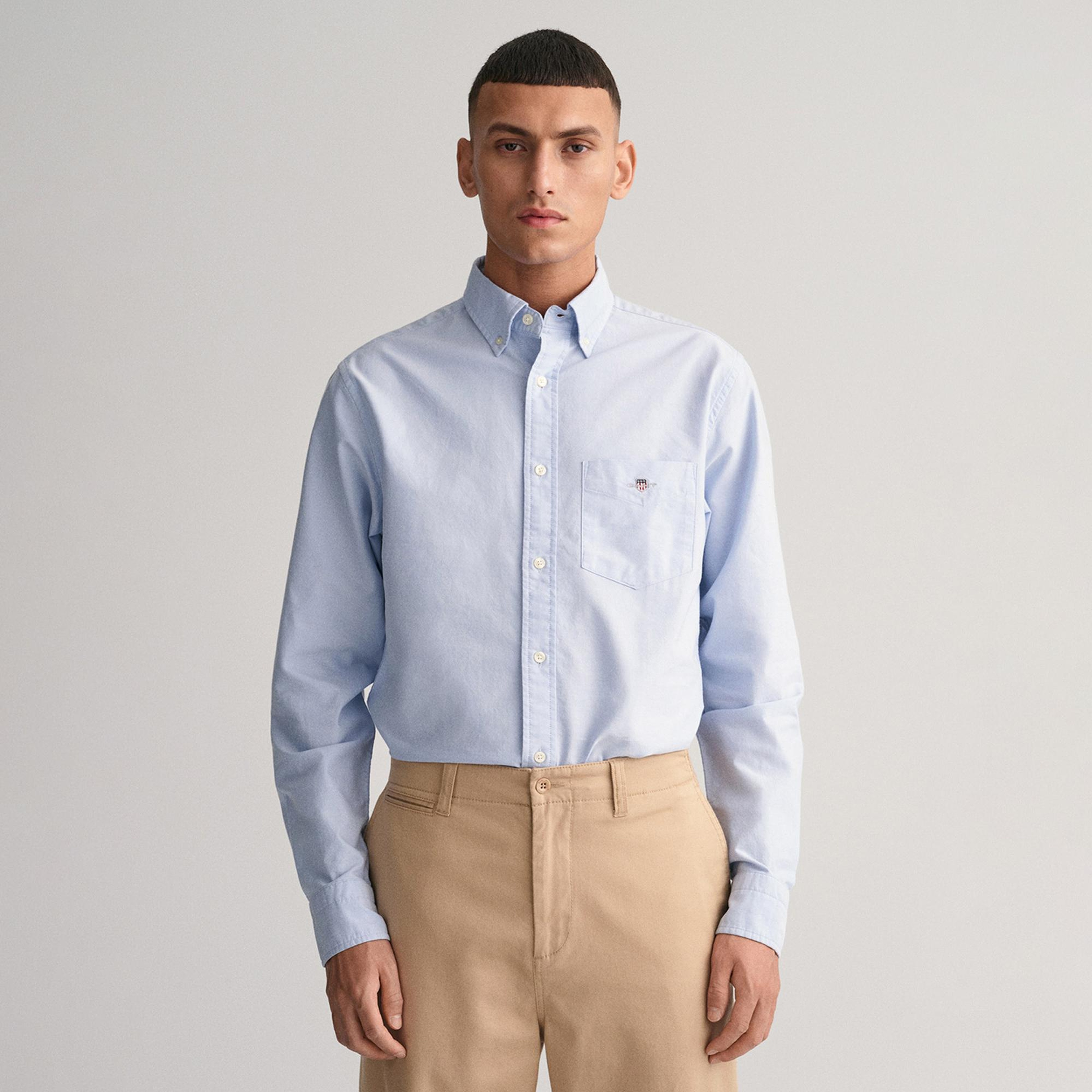 GANT Erkek Mavi Regular Fit Logolu Gömlek