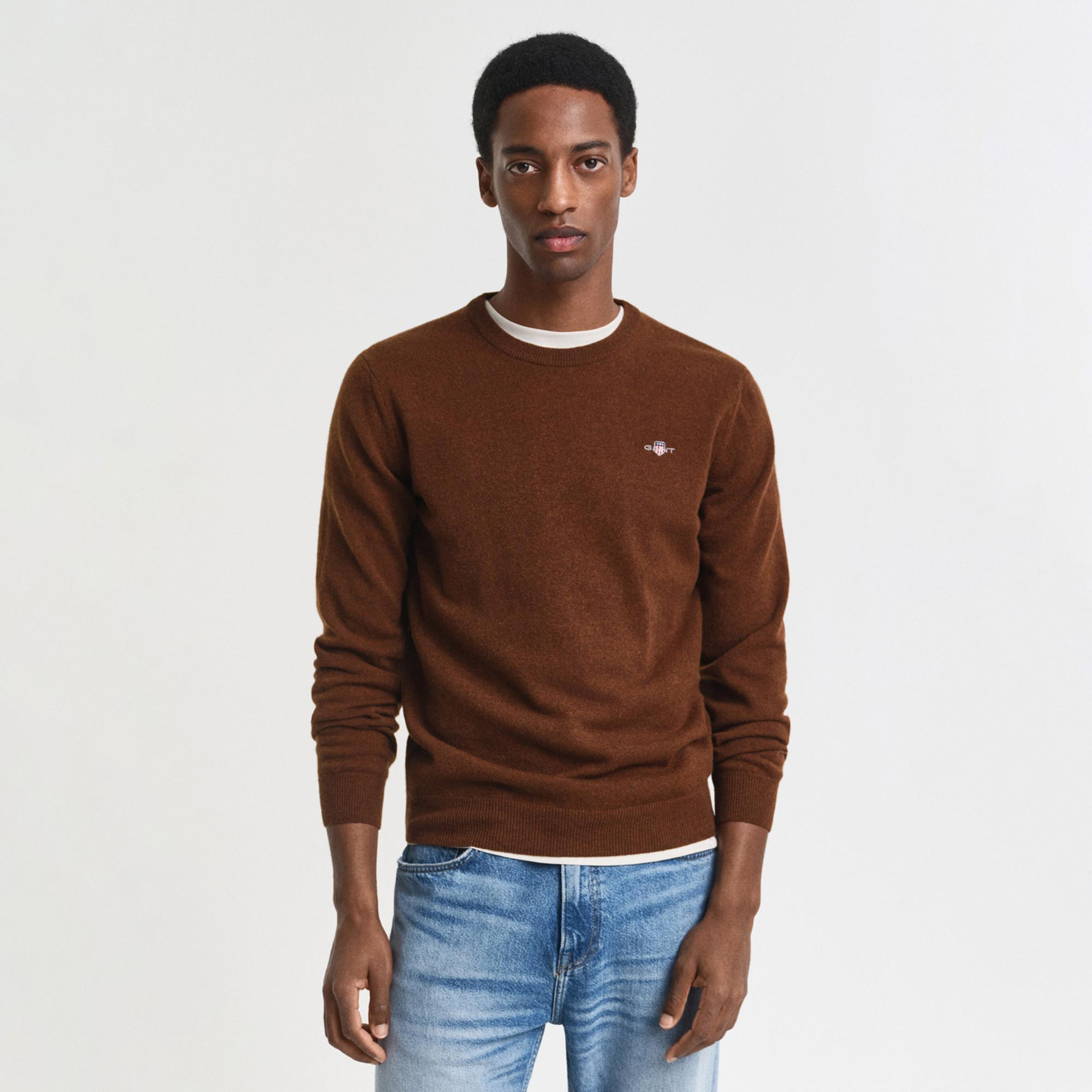 GANT Erkek Kahverengi Regular Fit Bisiklet Yaka Yün Kazak