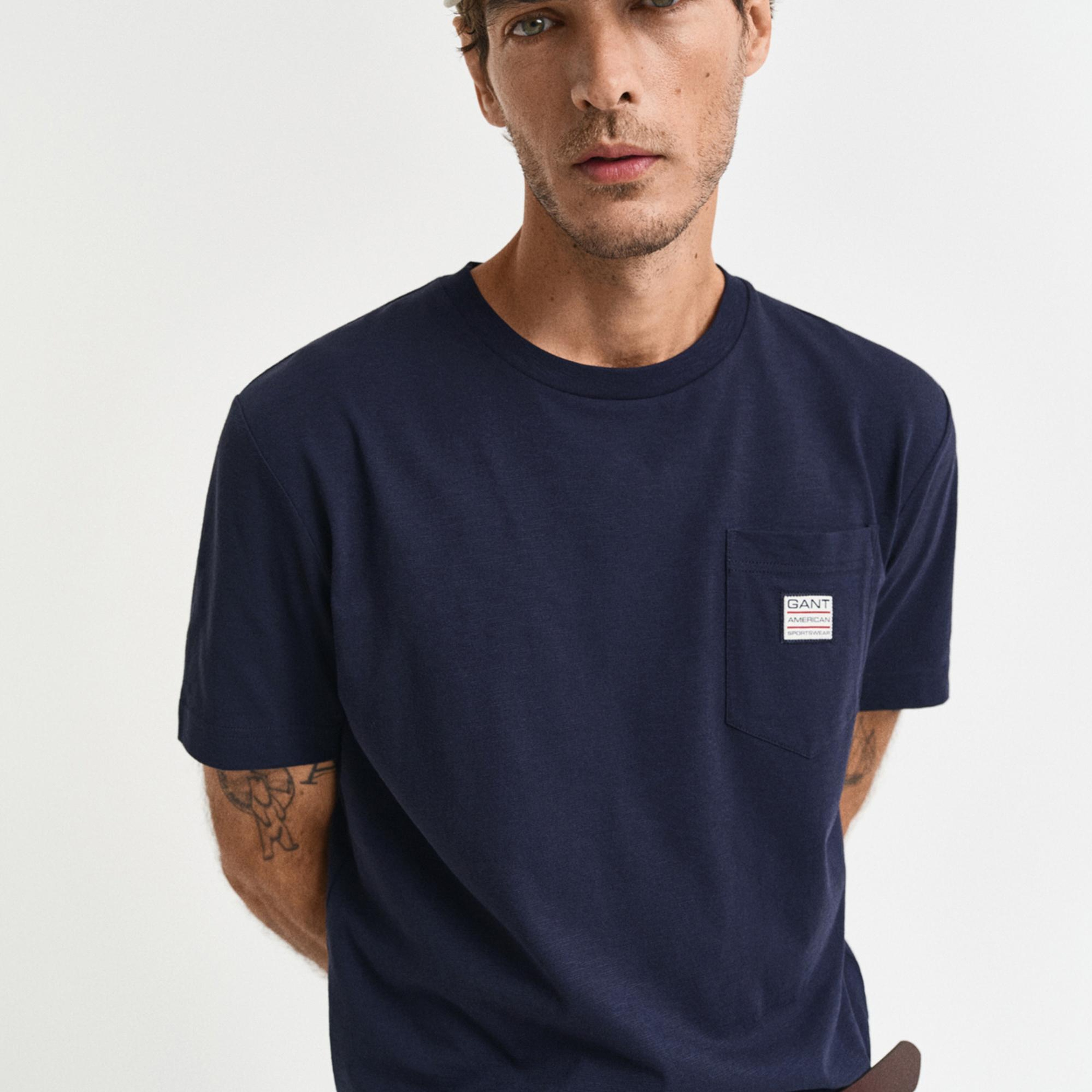 GANT Erkek Lacivert Regular Fit Bisiklet Yaka T-Shirt