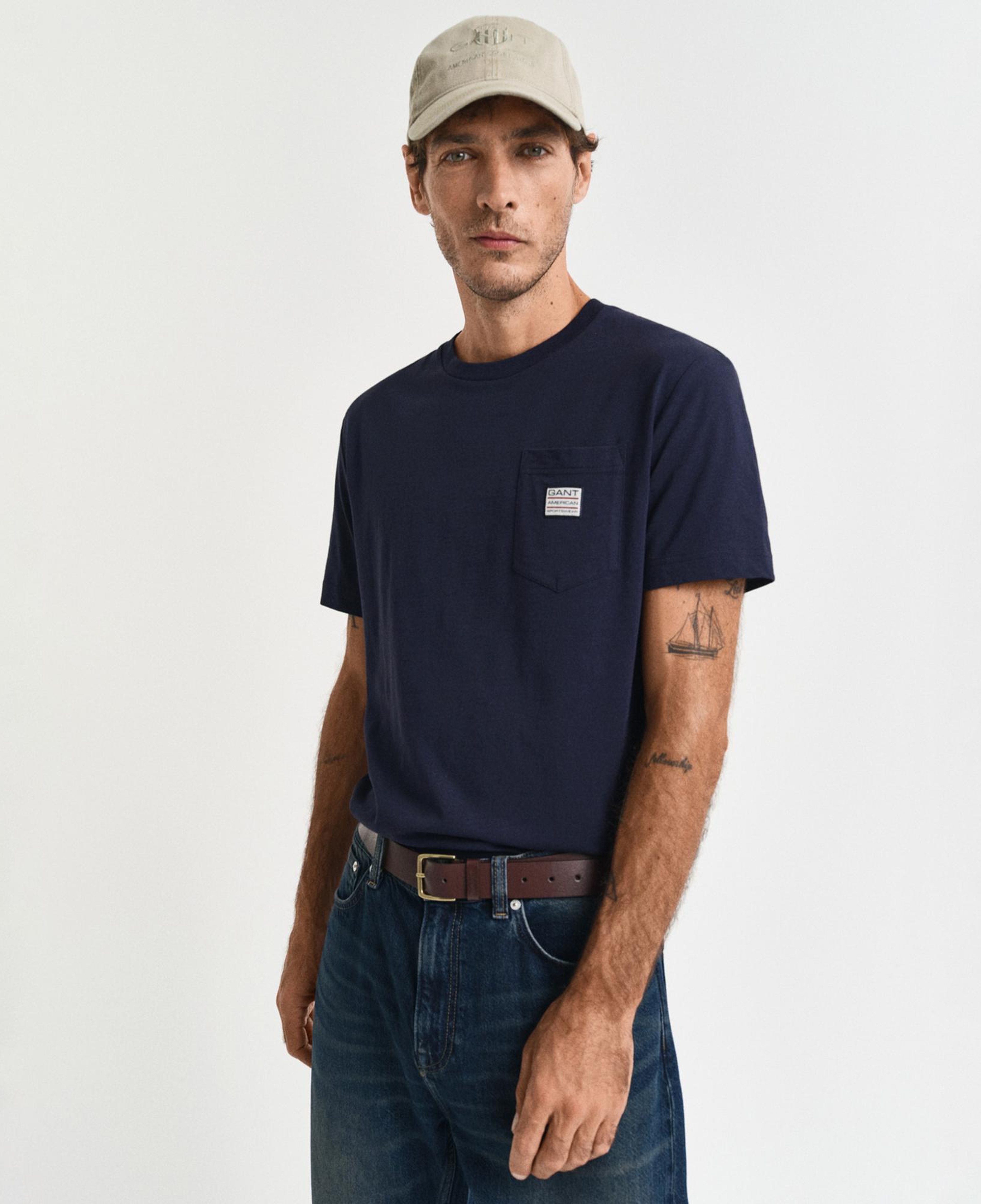 GANT Erkek Lacivert Regular Fit Bisiklet Yaka T-Shirt