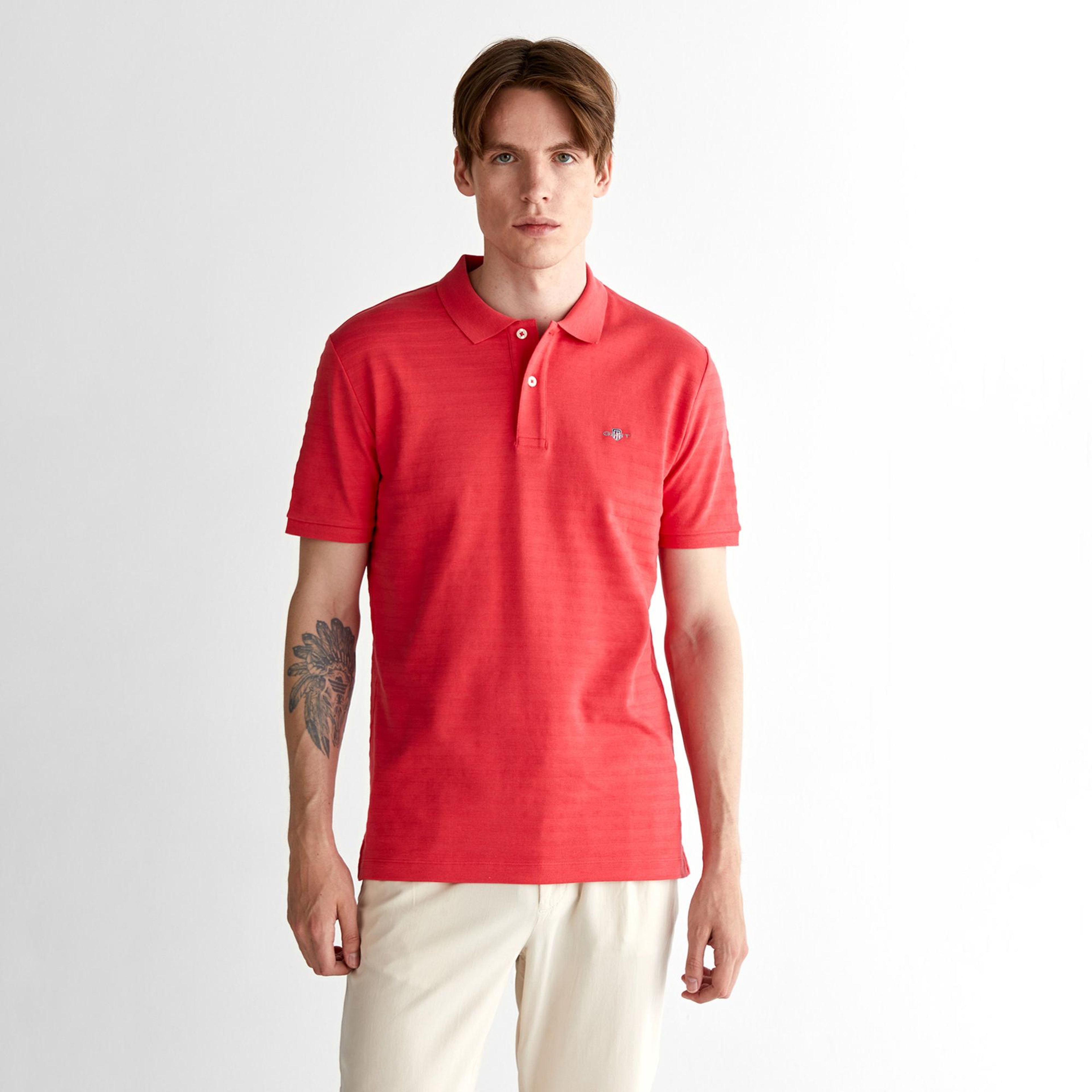 GANT Erkek Kırmızı Regular Fit Çizgili Polo