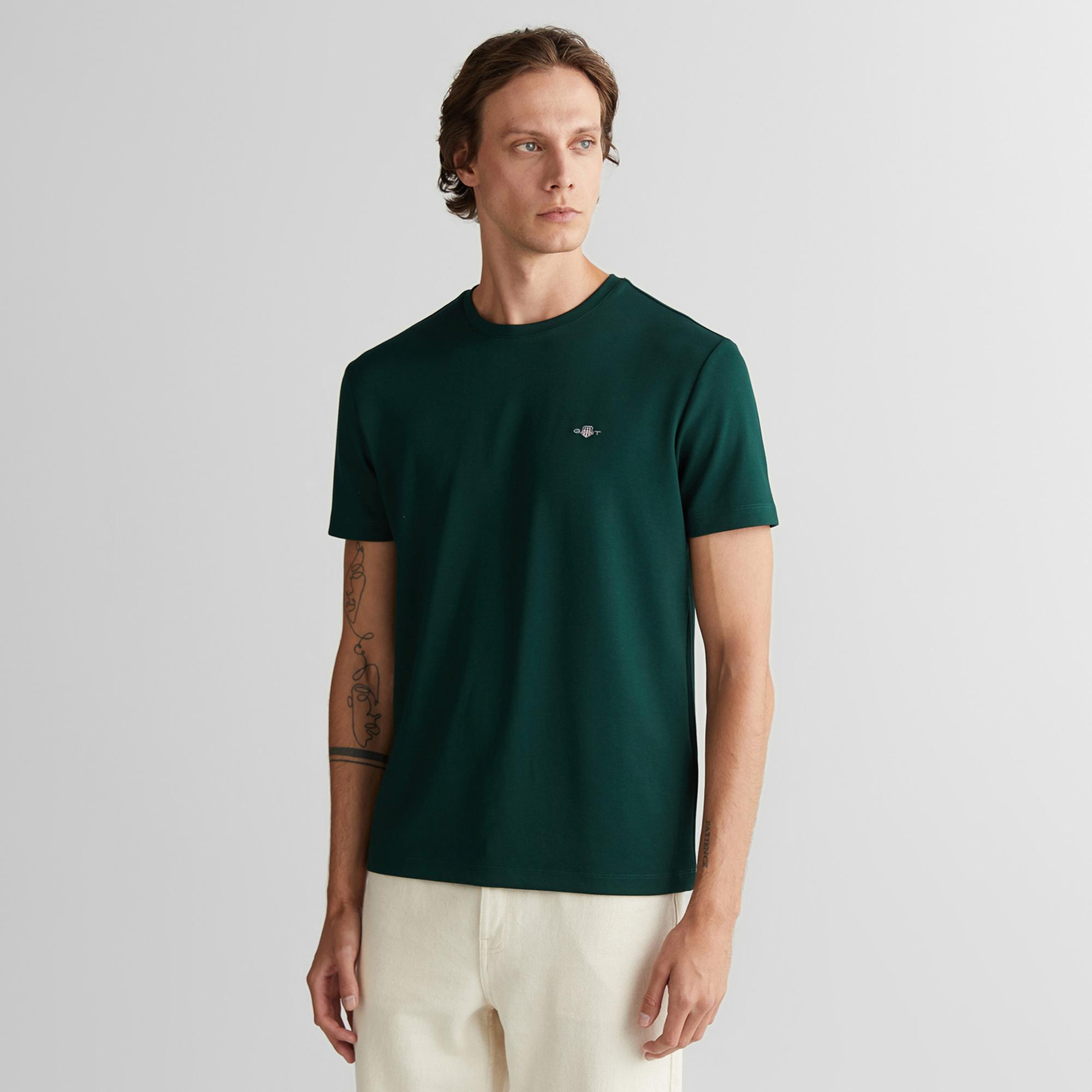 GANT Erkek Yeşil Regular Fit Bisiklet Yaka T-Shirt