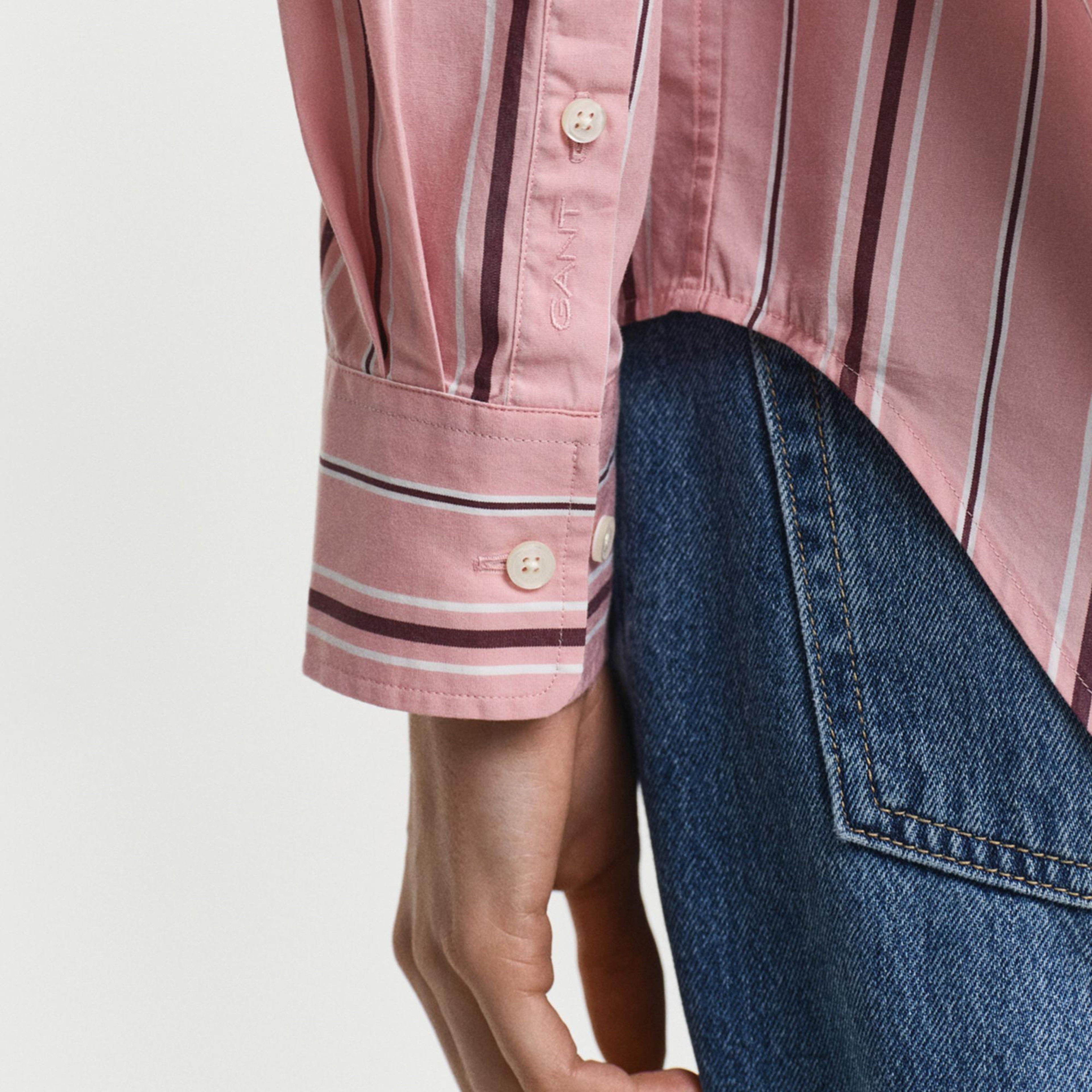 GANT Kadın Pembe Relaxed Fit Klasik Yaka Çizgili Gömlek