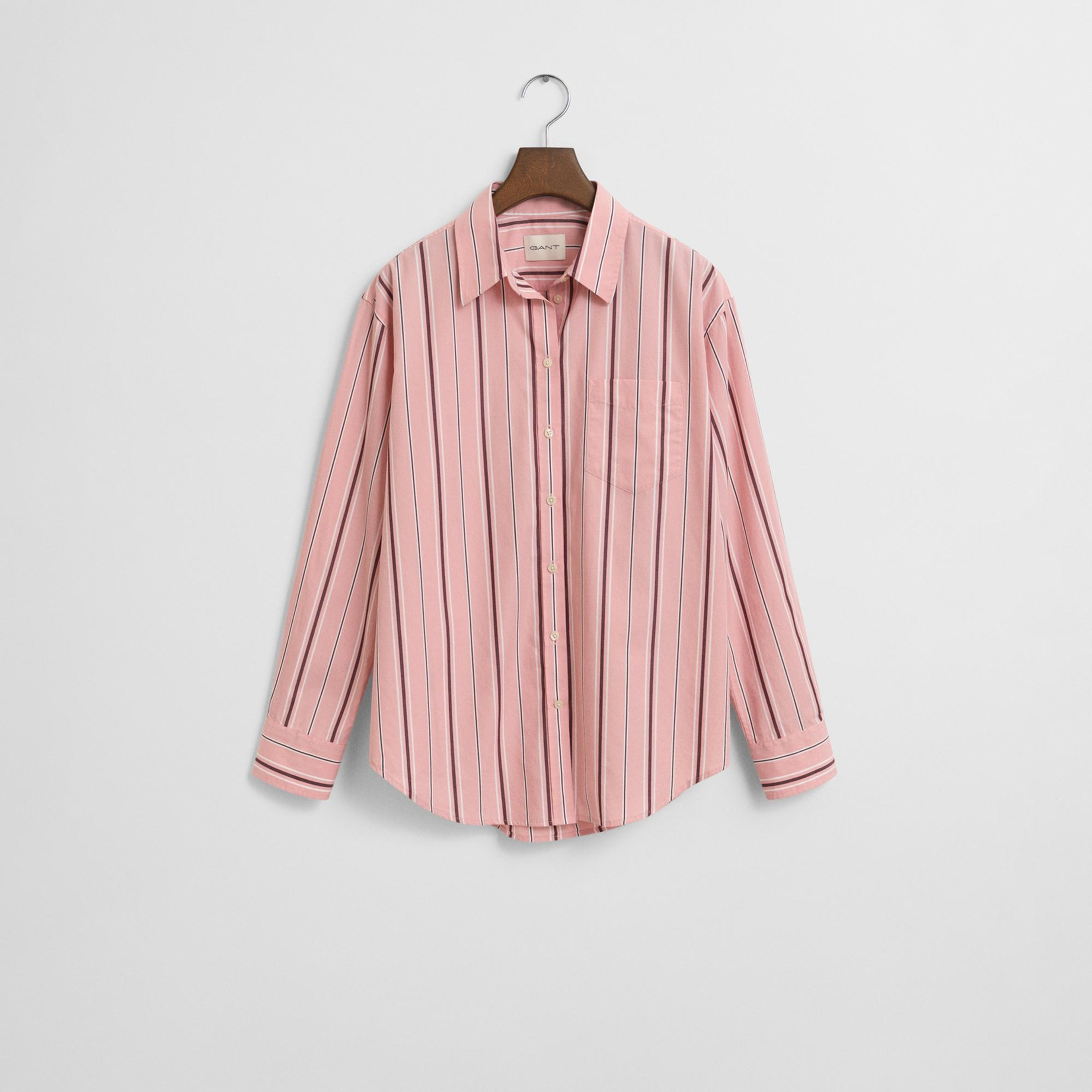 GANT Kadın Pembe Relaxed Fit Klasik Yaka Çizgili Gömlek