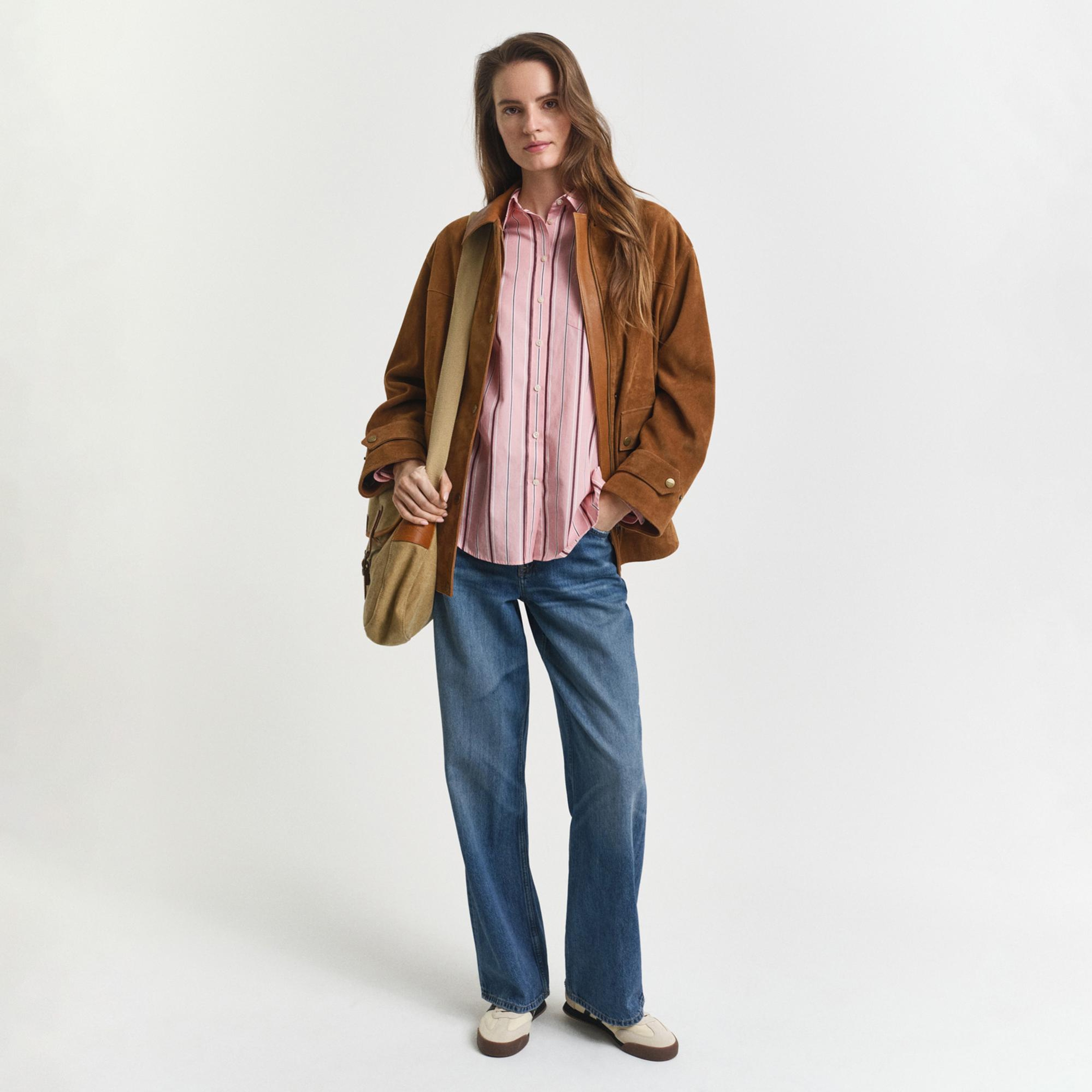 GANT Kadın Pembe Relaxed Fit Klasik Yaka Çizgili Gömlek