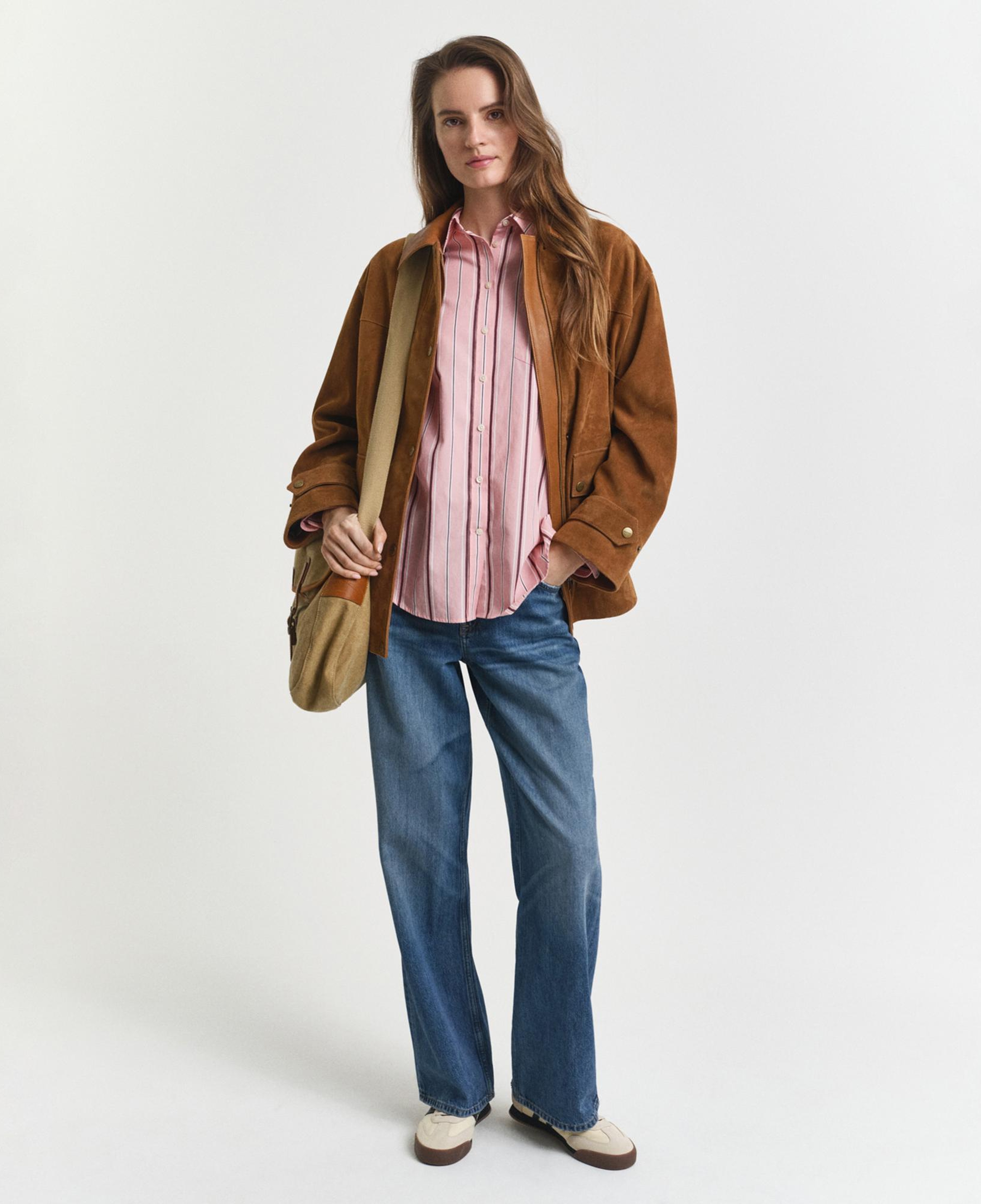 GANT Kadın Pembe Relaxed Fit Klasik Yaka Çizgili Gömlek