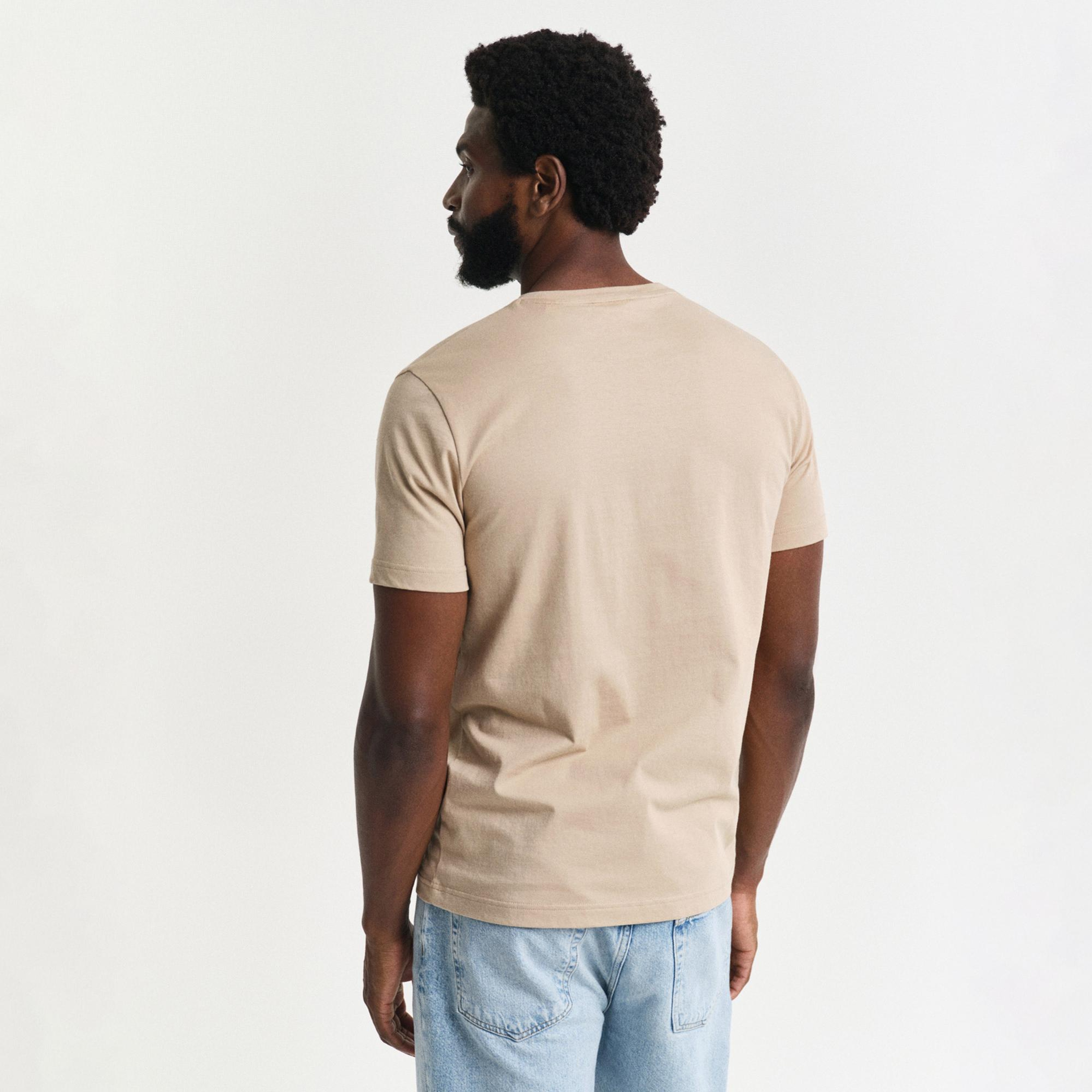 GANT Erkek Bej Regular Fit Bisiklet Yaka Logolu T-Shirt
