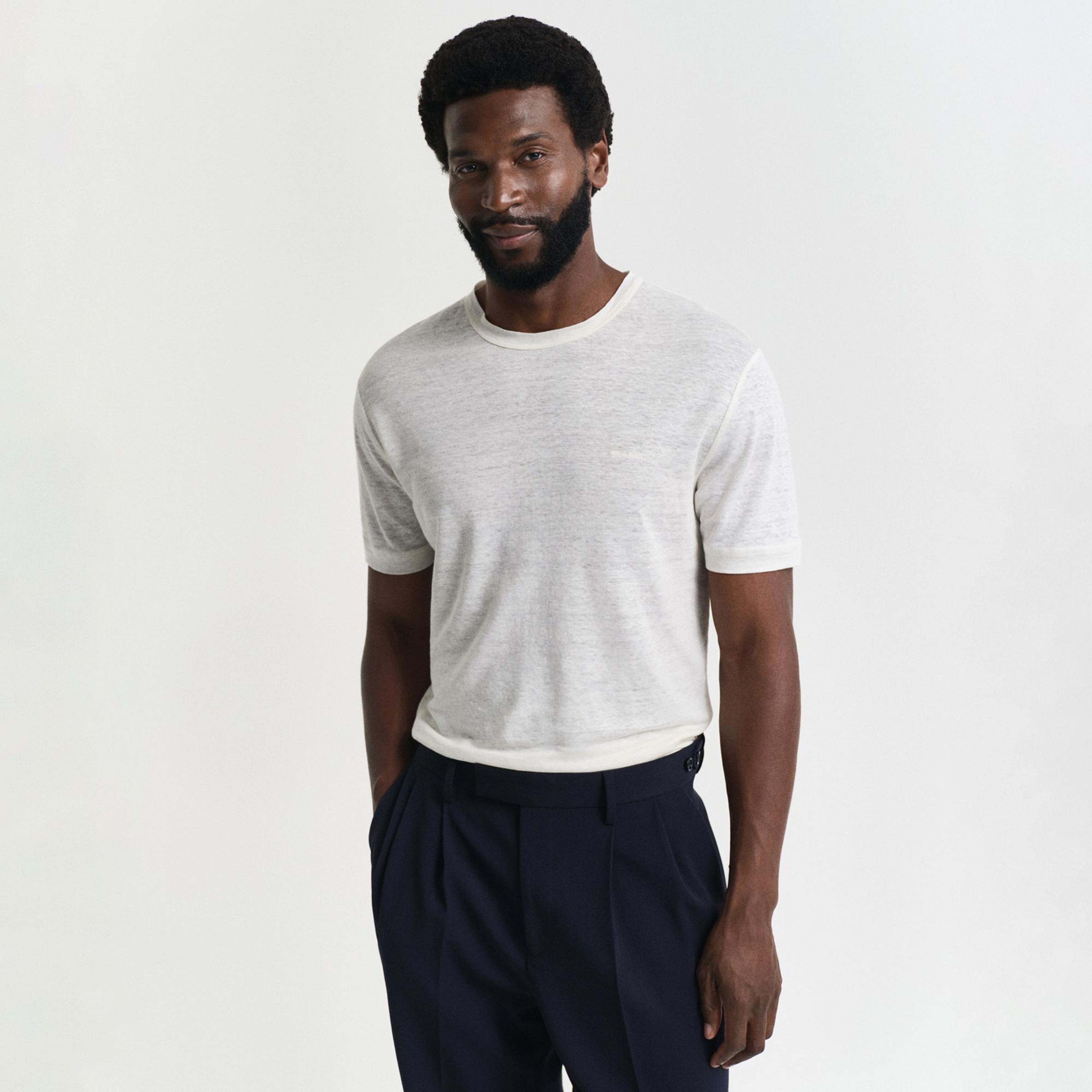 GANT Erkek Krem Regular Fit Bisiklet Yaka T-Shirt