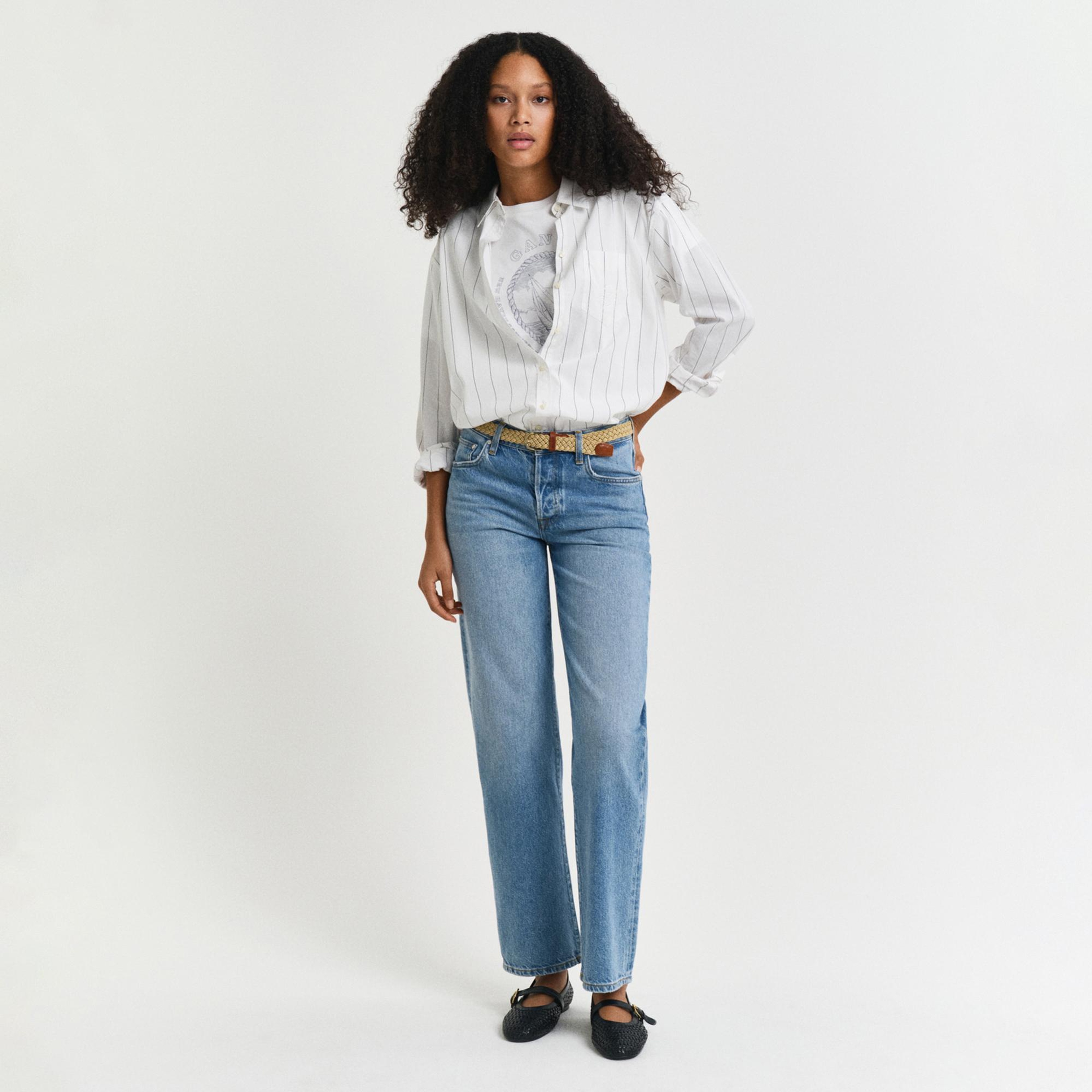 Gant Kadın Mavi Straight Fit Pantolon