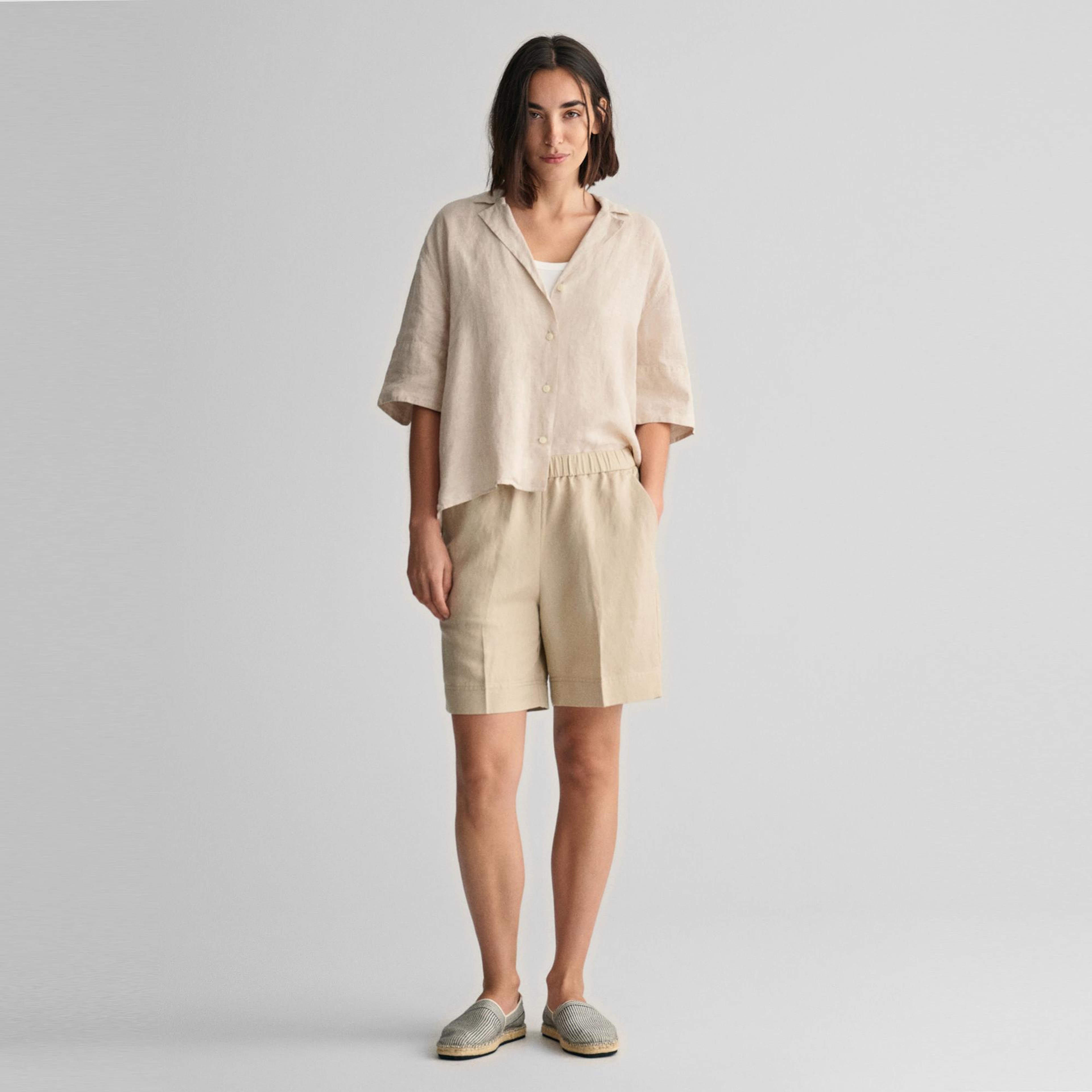 GANT Kadın Bej Relaxed Fit Keten Şort