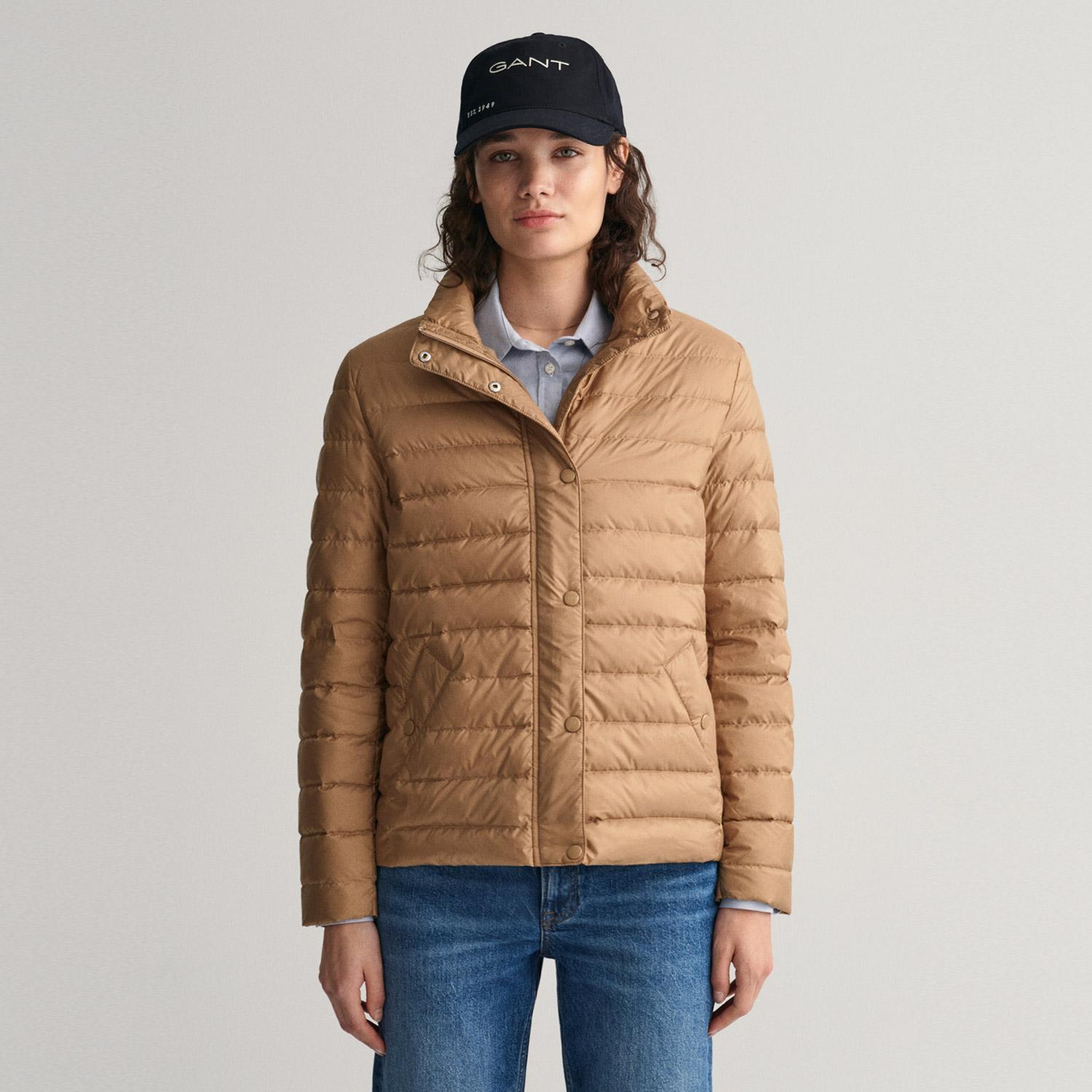 GANT Kadın Kahverengi Dik Yaka Kaz Tüyü Mont