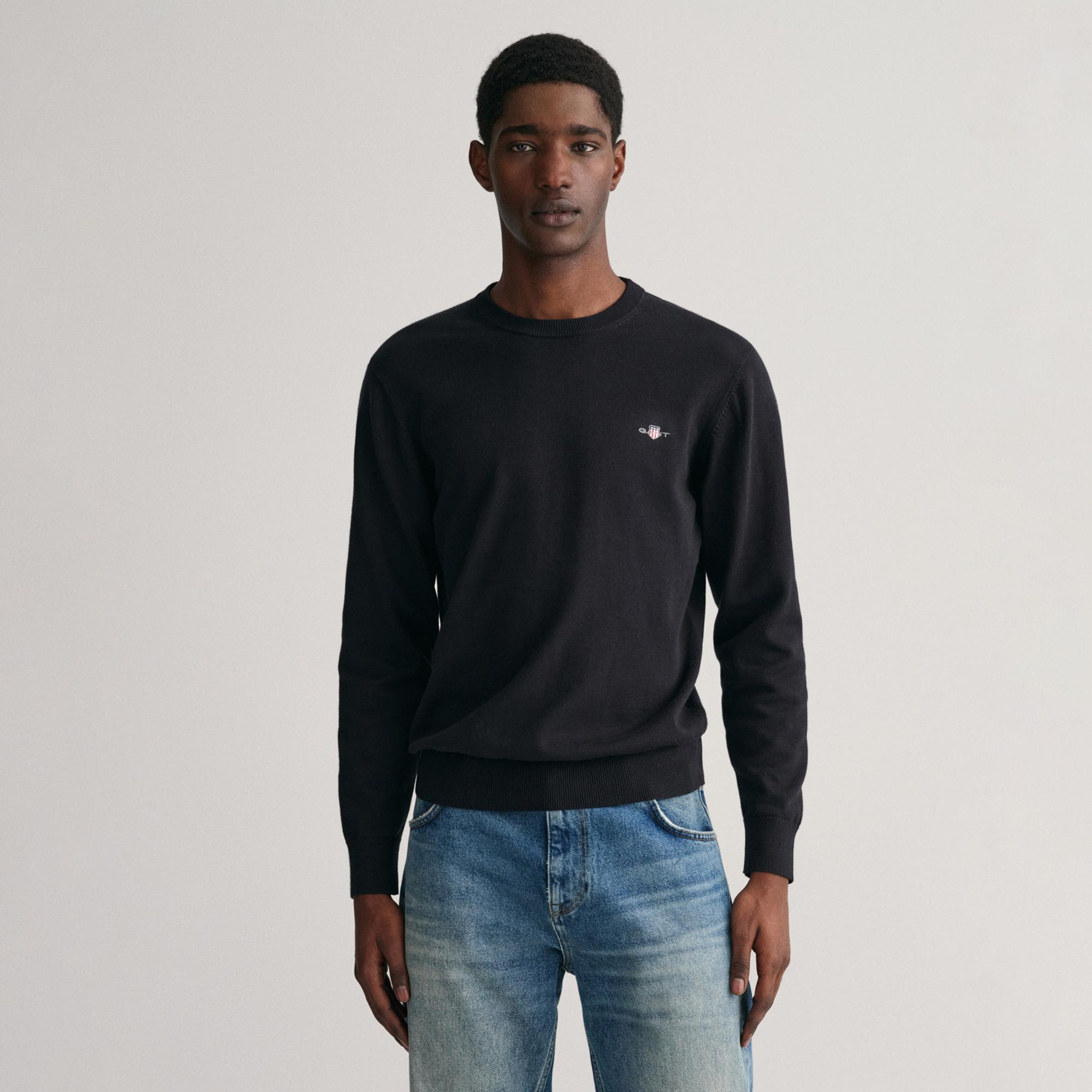 GANT Erkek Siyah Regular Fit Bisiklet Yaka Kazak