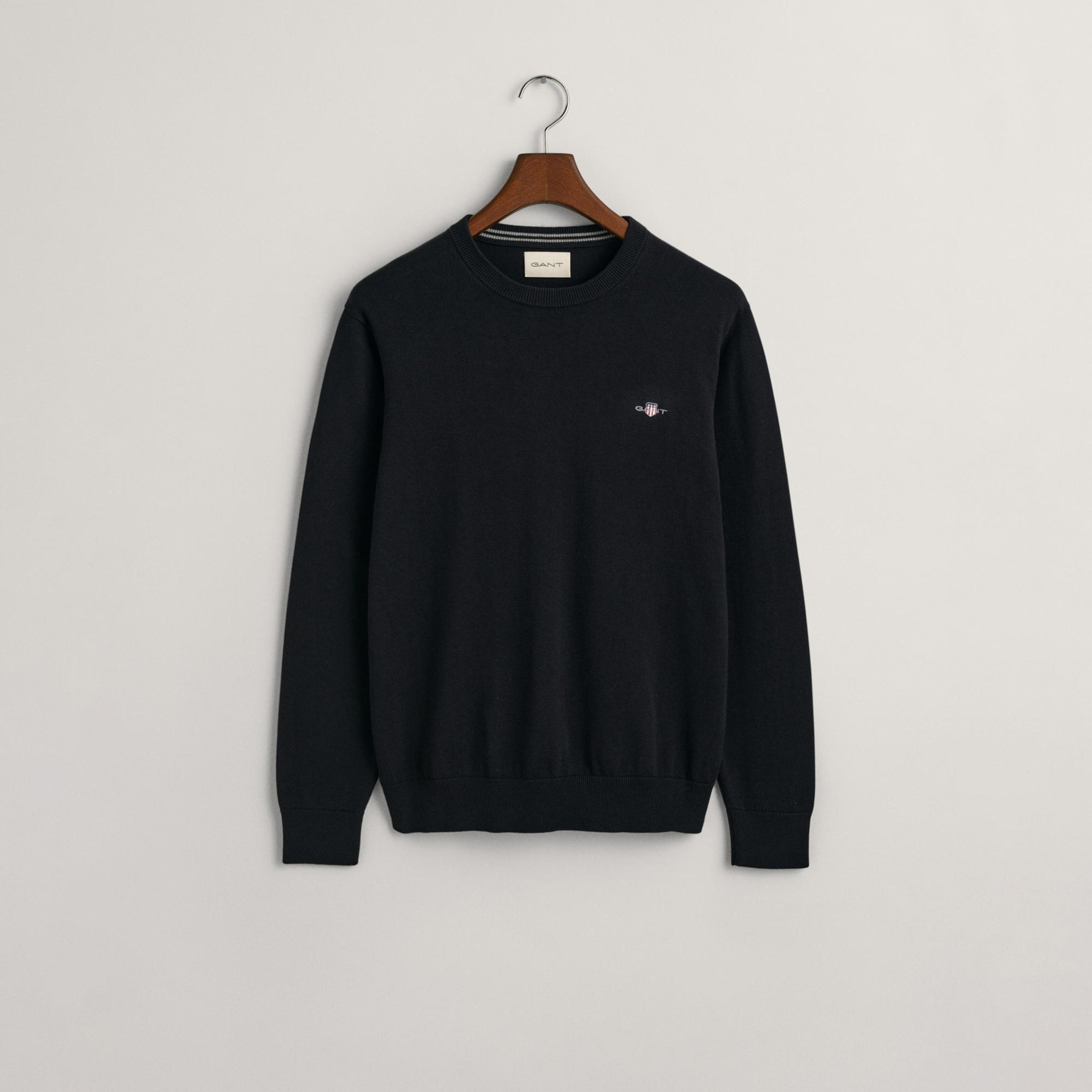 GANT Erkek Siyah Regular Fit Bisiklet Yaka Kazak