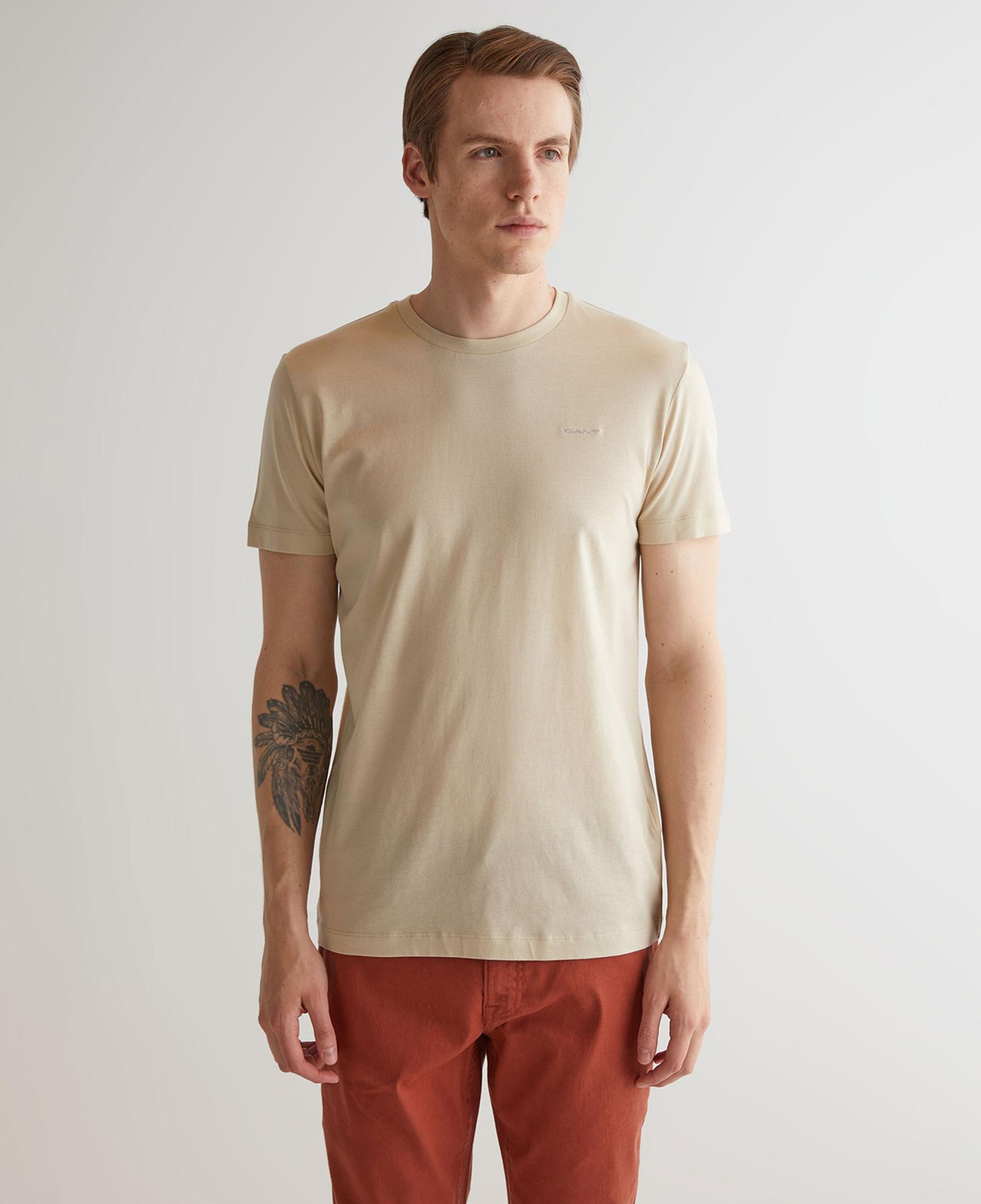 GANT Erkek Bej Slim Fit Bisiklet Yaka Logolu T-shirt