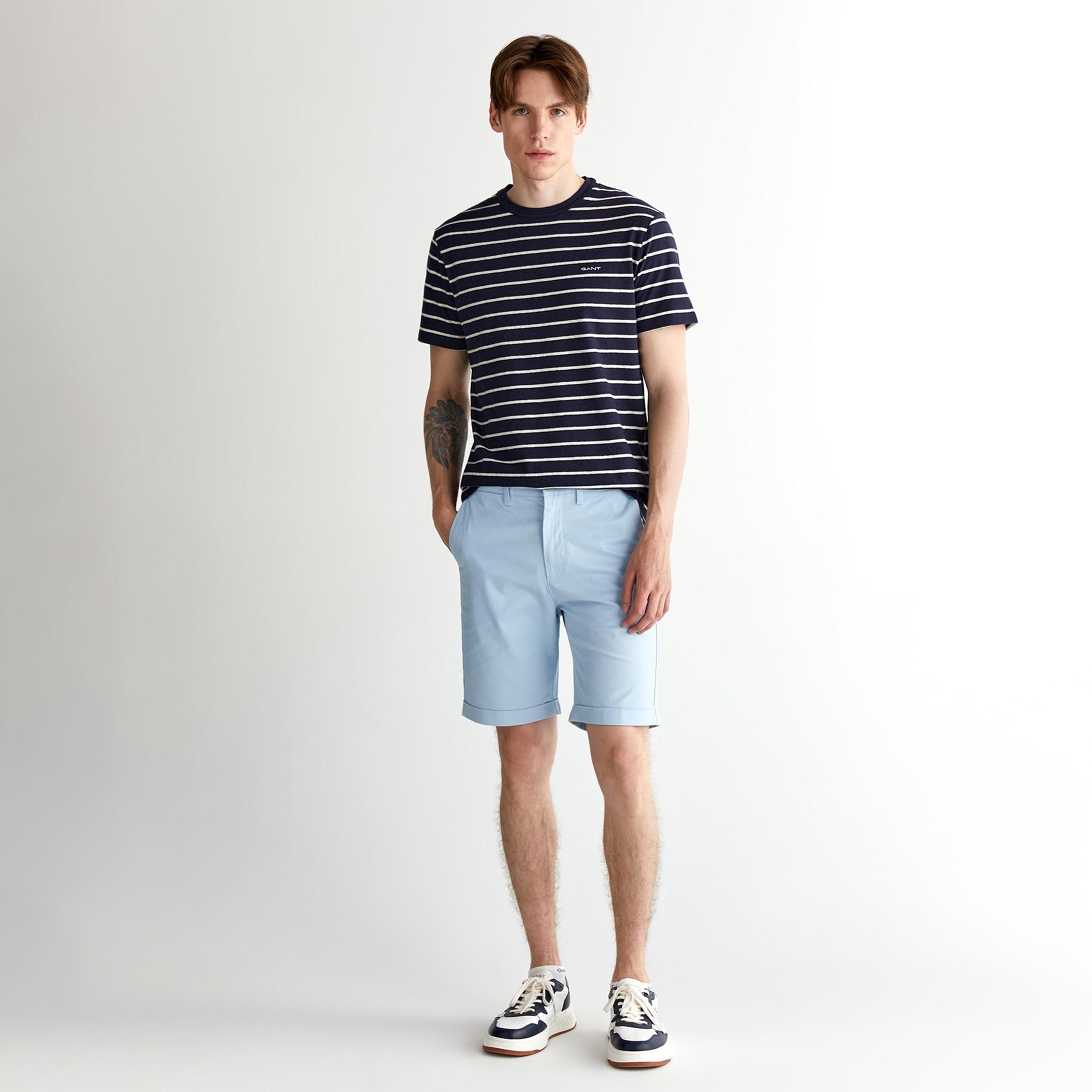 GANT Erkek Lacivert Regular Fit Bisiklet Yaka Çizgili T-Shirt