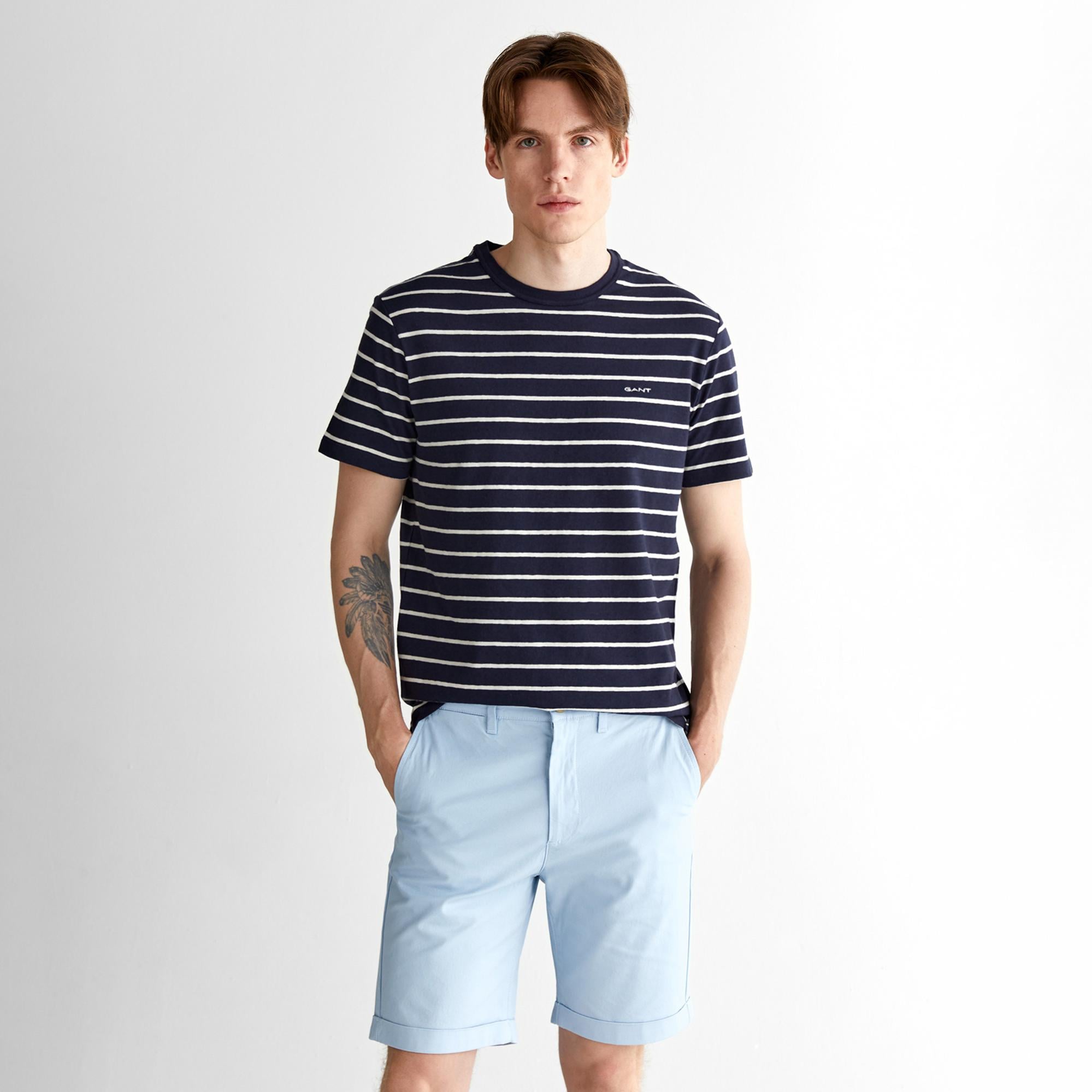 GANT Erkek Lacivert Regular Fit Bisiklet Yaka Çizgili T-Shirt