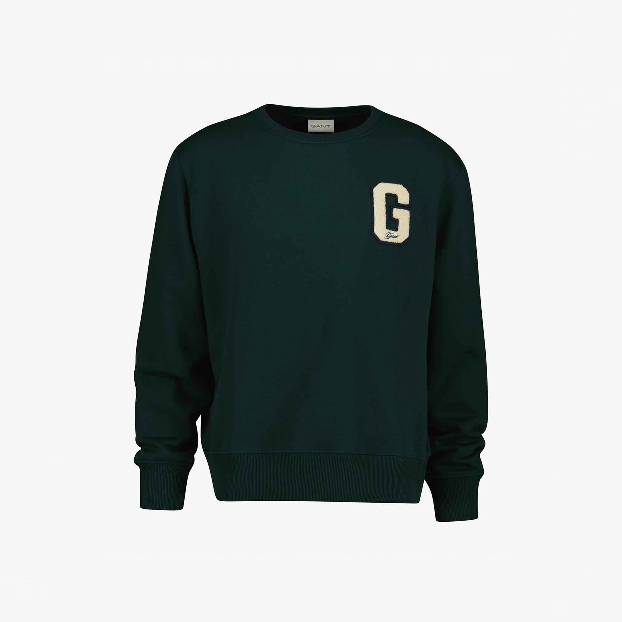GANT Erkek Yeşil Regular Fit Bisiklet Yaka Logolu Sweatshirt