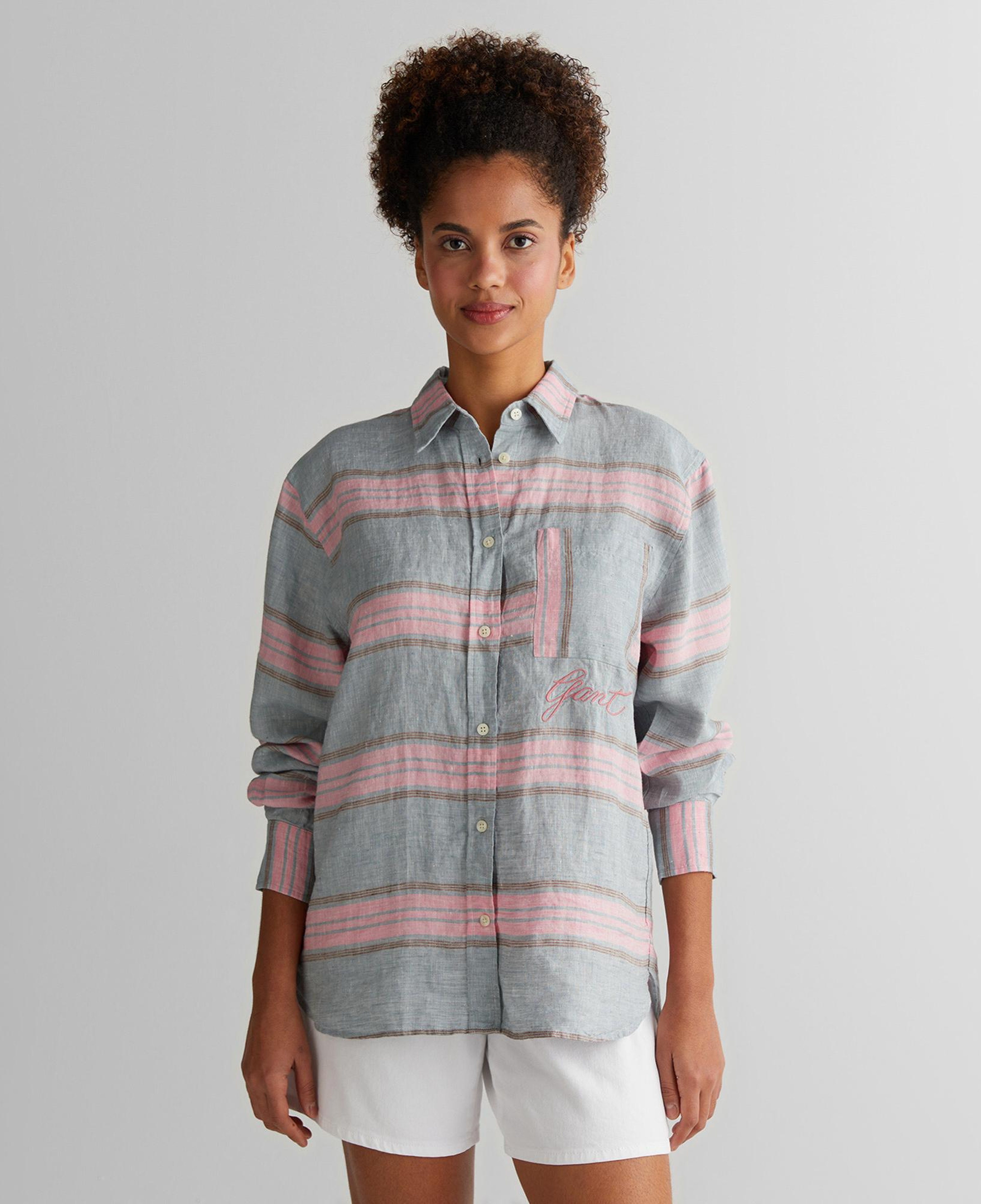 GANT Kadın Gri Klasik Yaka Çizgili Gömlek