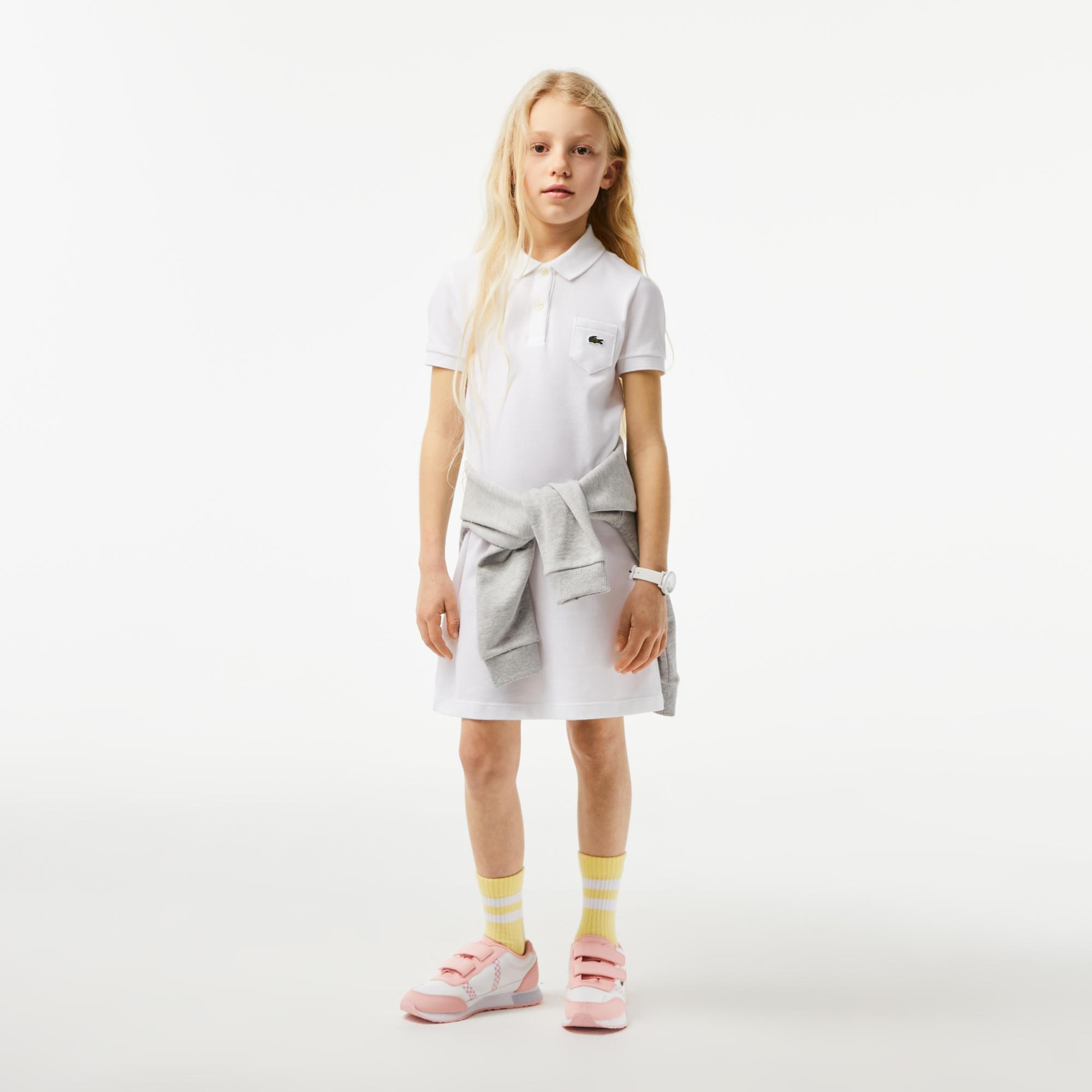 Lacoste Kız Çocuk Kısa Kollu Polo Yaka Beyaz Elbise