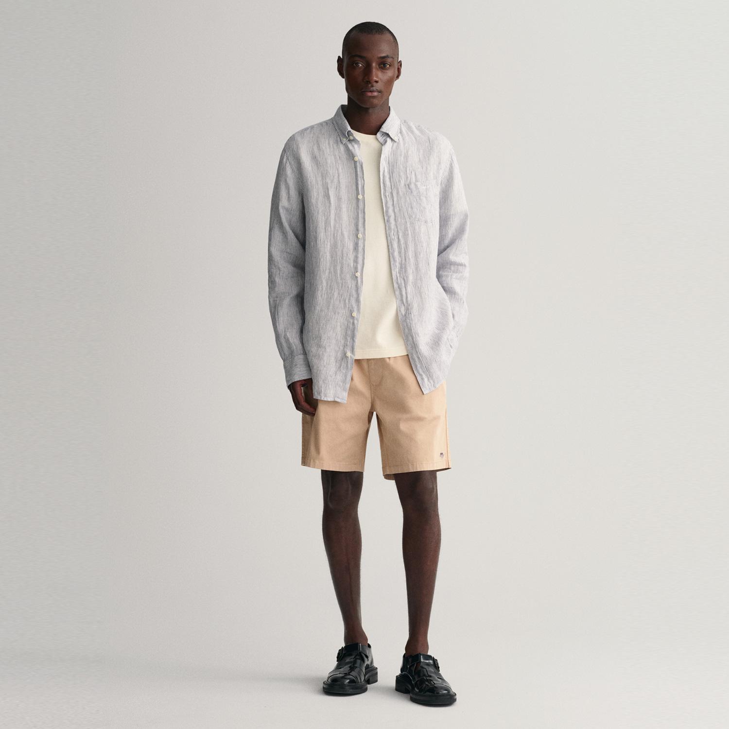 GANT Erkek Lacivert Regular Fit Çizgili Keten Gömlek