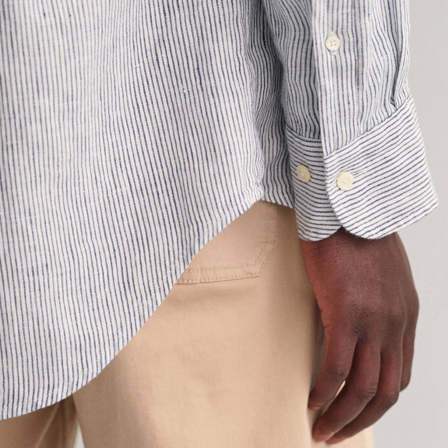 GANT Erkek Lacivert Regular Fit Çizgili Keten Gömlek