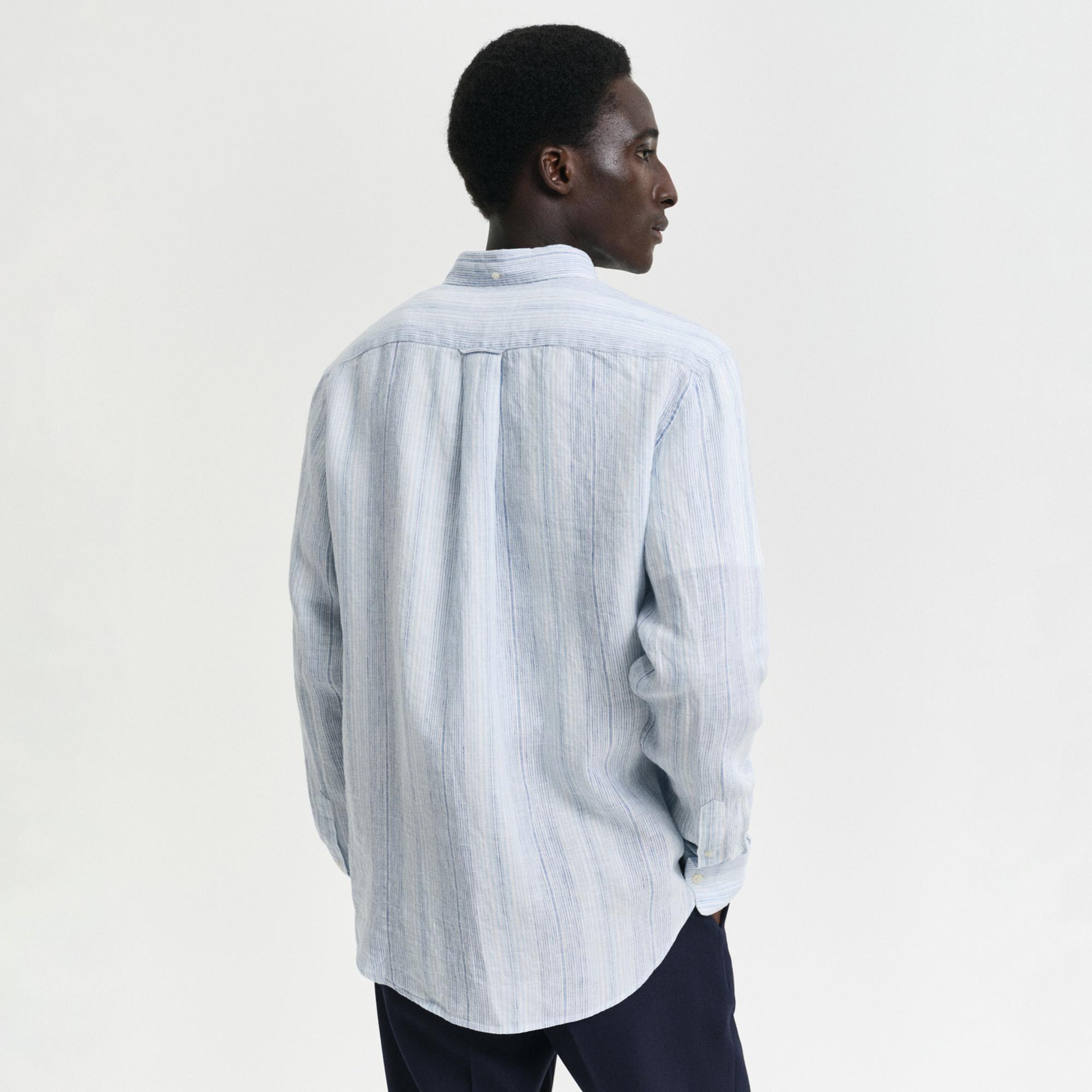 GANT Erkek Mavi Regular Fit Düğmeli Yaka Çizgili Gömlek