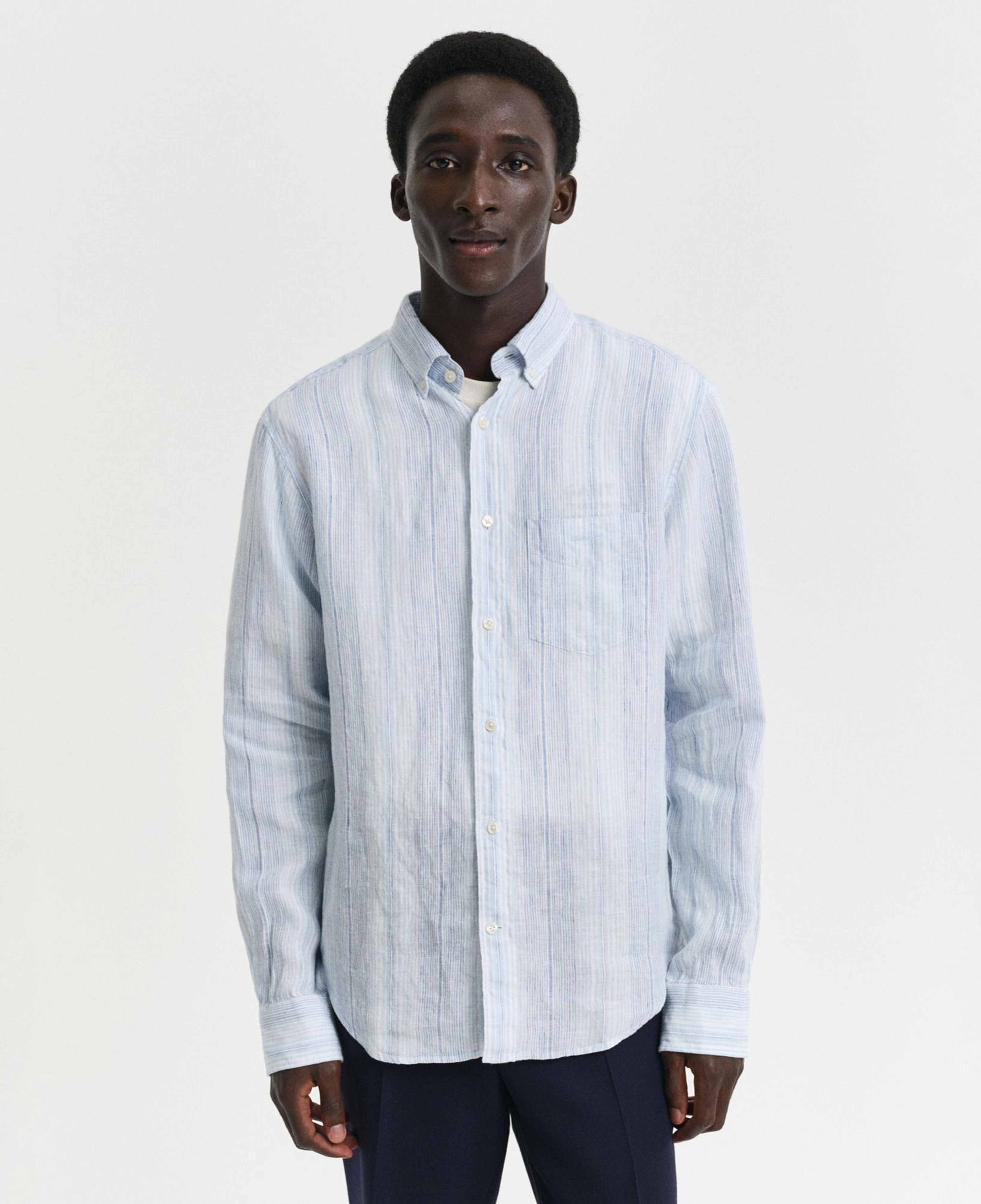 GANT Erkek Mavi Regular Fit Düğmeli Yaka Çizgili Gömlek