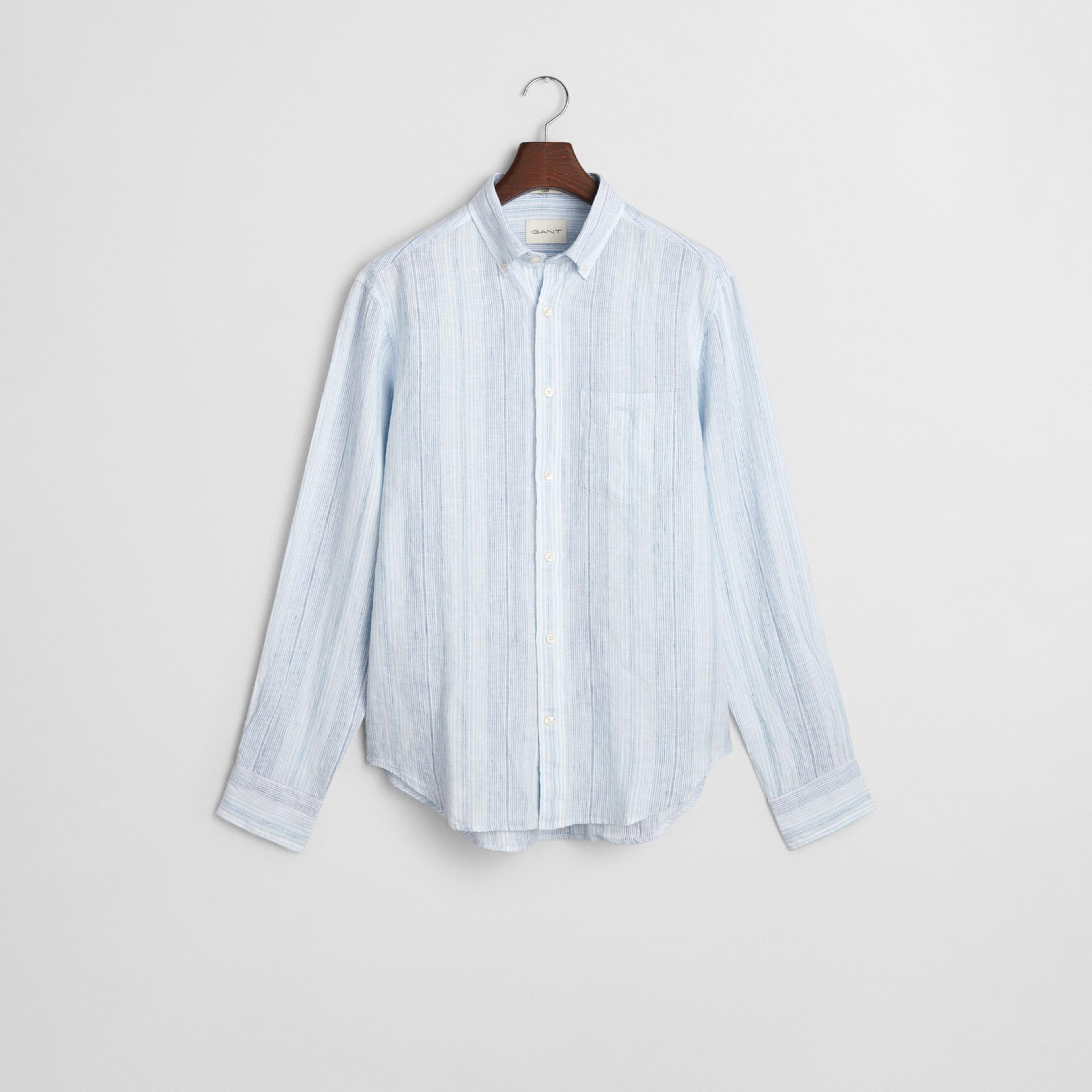 GANT Erkek Mavi Regular Fit Düğmeli Yaka Çizgili Gömlek