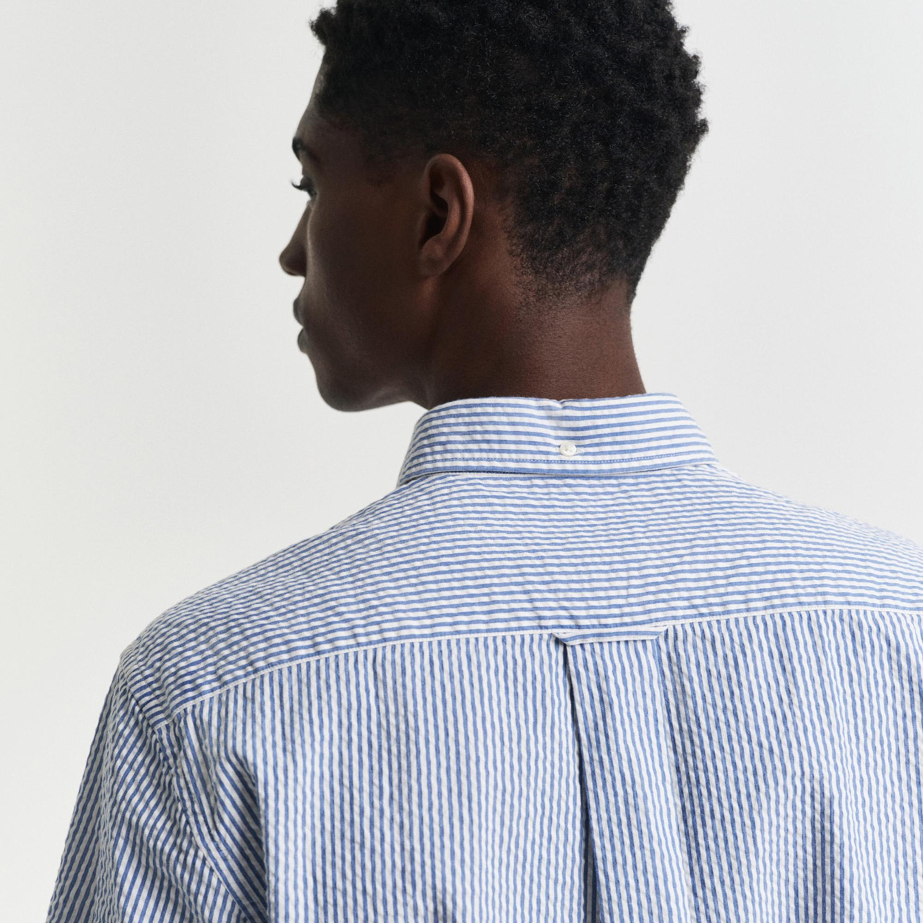 GANT Erkek Lacivert Regular Fit Düğmeli Yaka Çizgili Gömlek