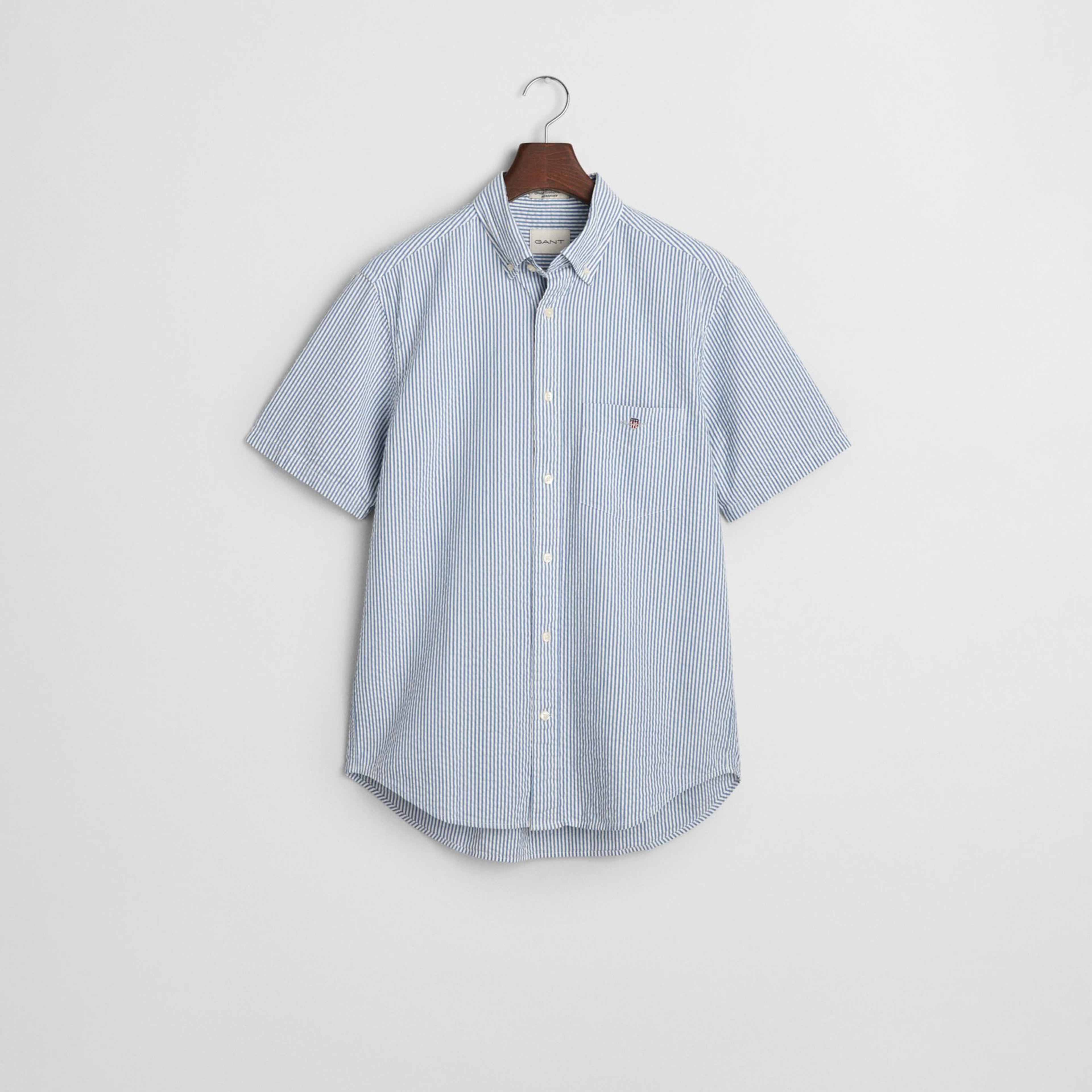 GANT Erkek Lacivert Regular Fit Düğmeli Yaka Çizgili Gömlek