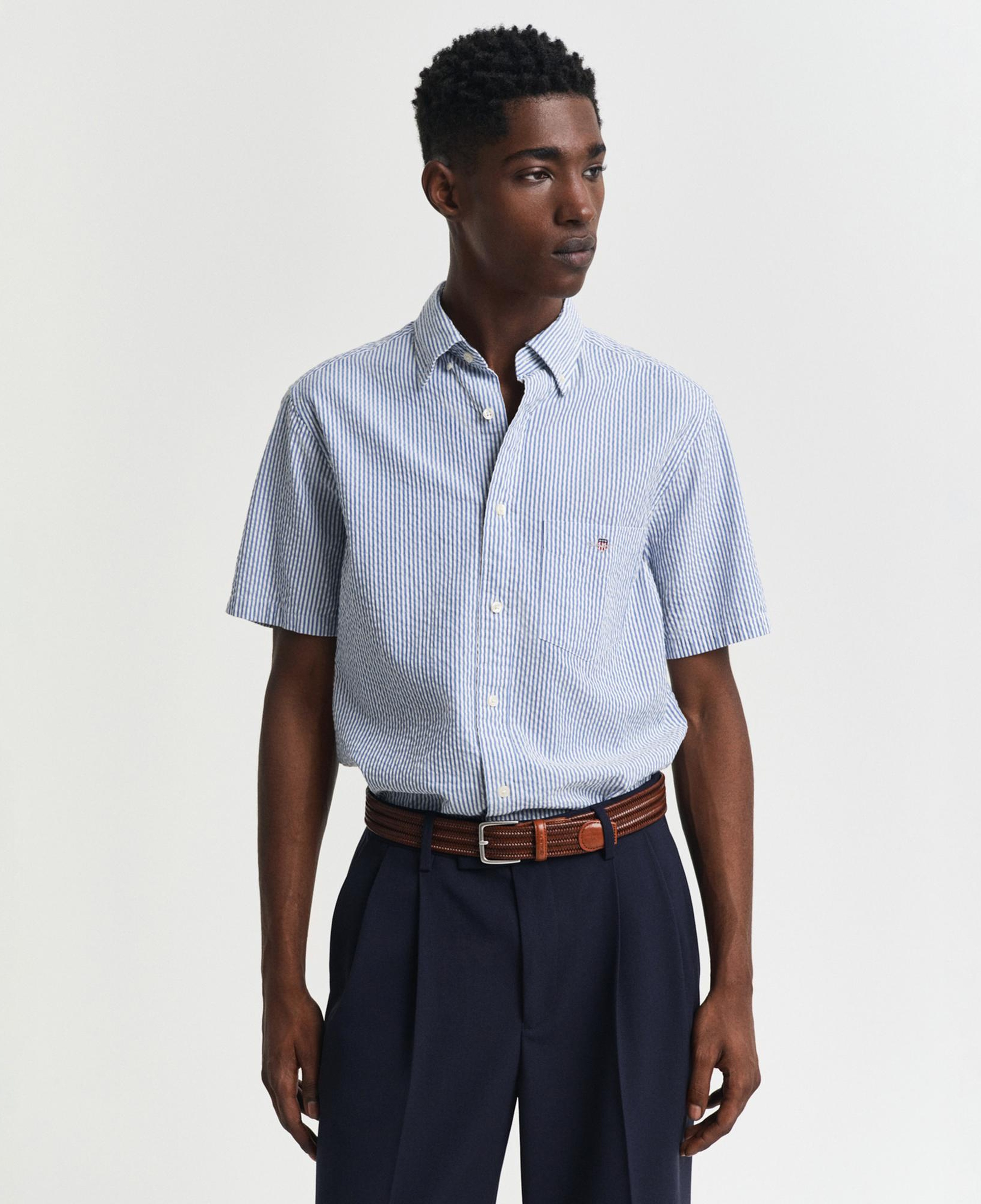 GANT Erkek Lacivert Regular Fit Düğmeli Yaka Çizgili Gömlek