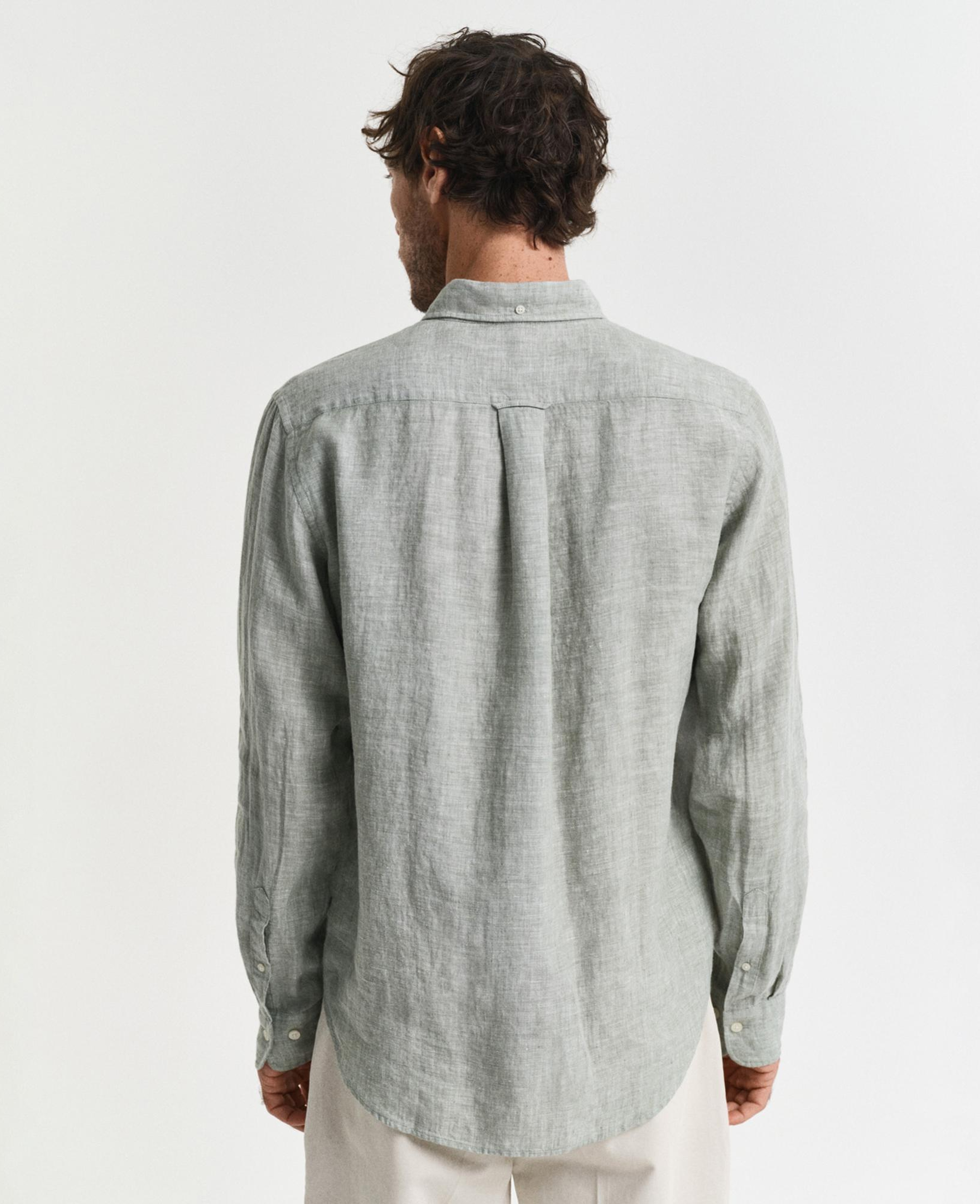 GANT Erkek Yeşil Regular Fit Düğmeli Yaka Keten Gömlek