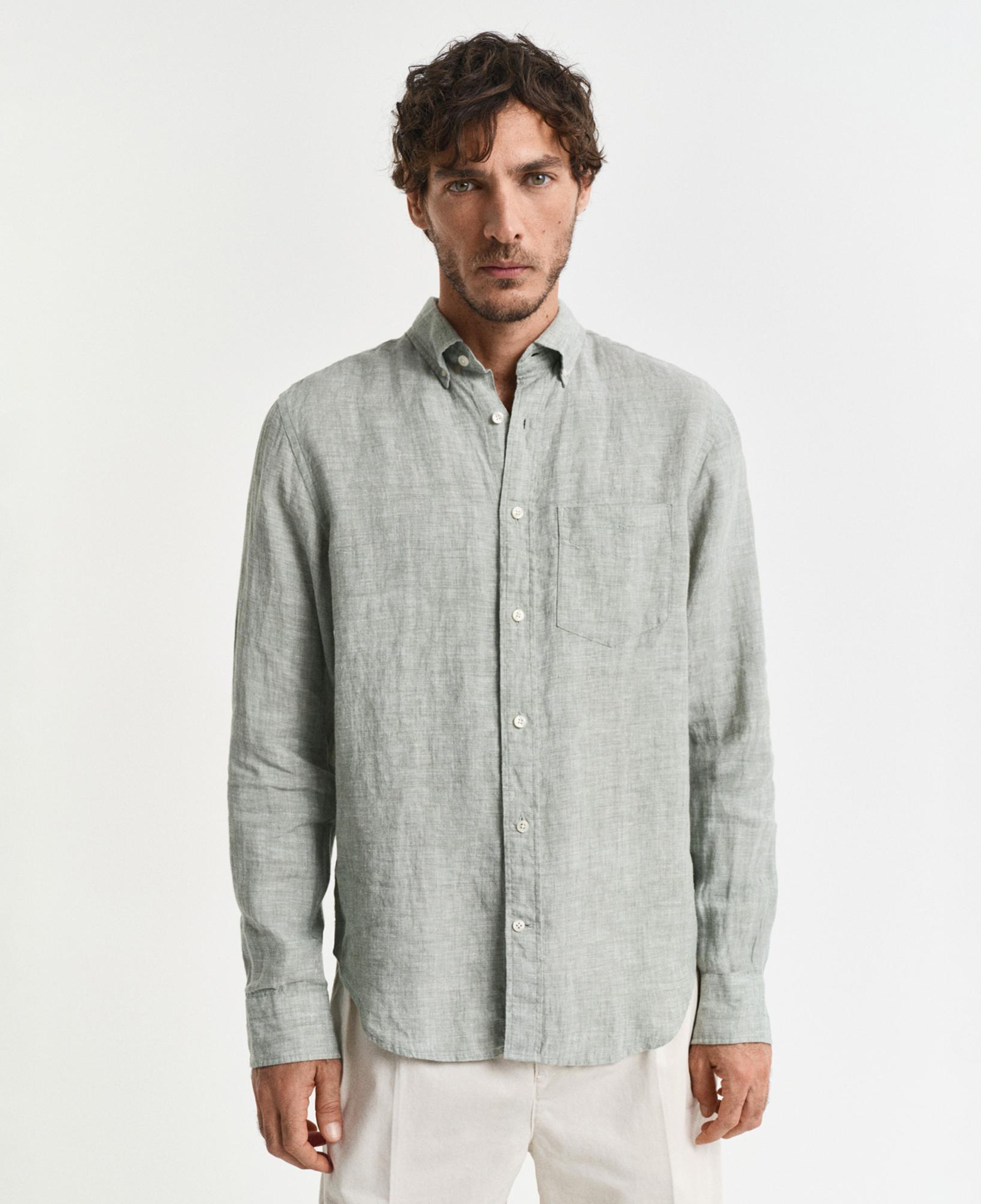 GANT Erkek Yeşil Regular Fit Düğmeli Yaka Keten Gömlek