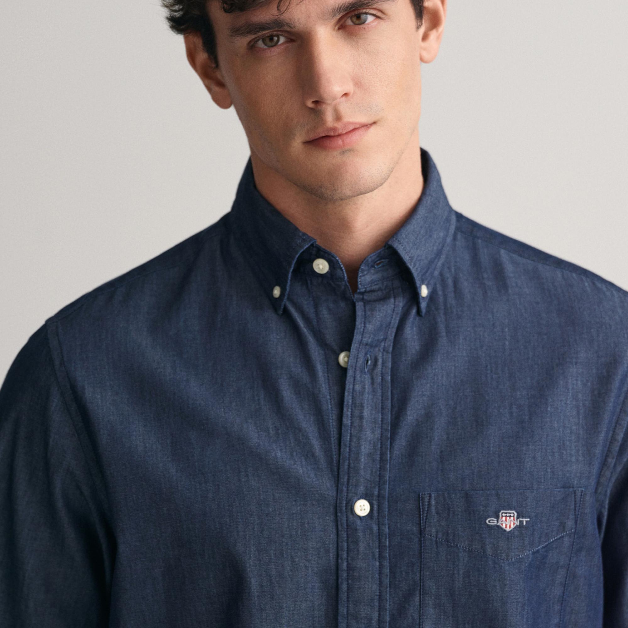 GANT Erkek Lacivert Regular Fit Düğmeli Yaka Gömlek