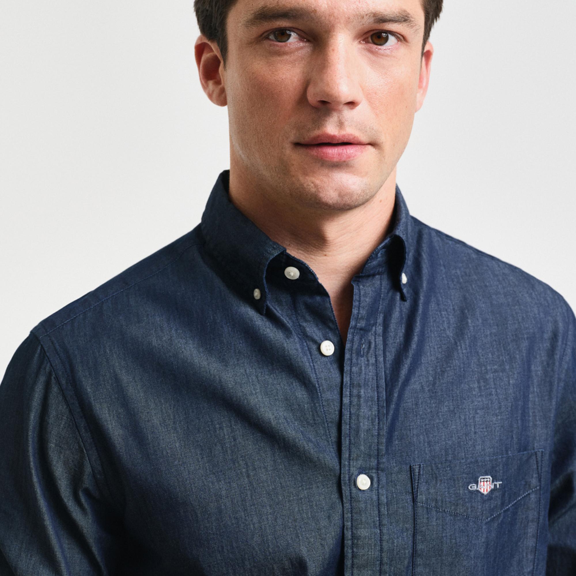 GANT Erkek Lacivert Regular Fit Düğmeli Yaka Gömlek