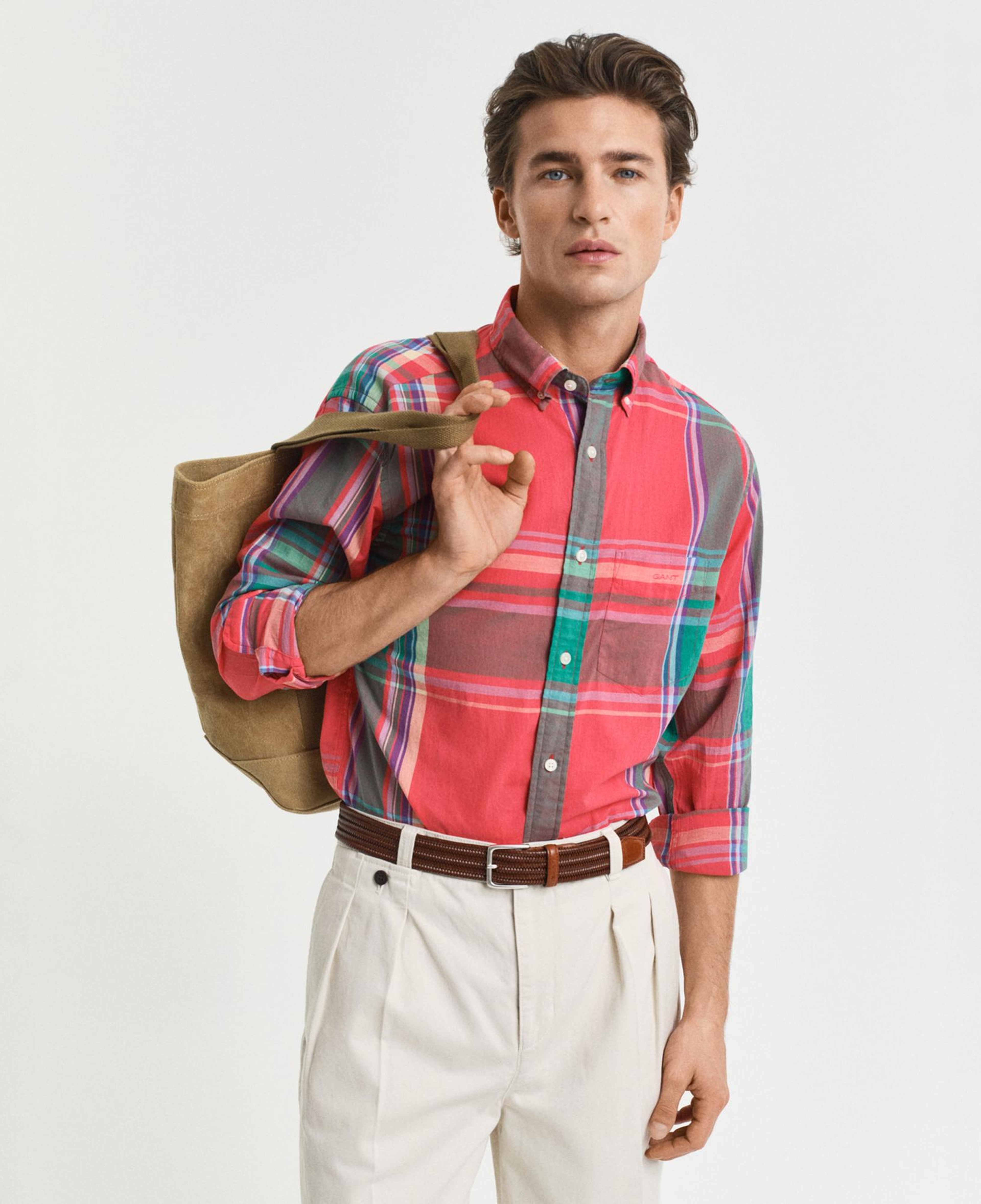 GANT Erkek Kırmızı Regular Fit Düğmeli Yaka Kareli Gömlek