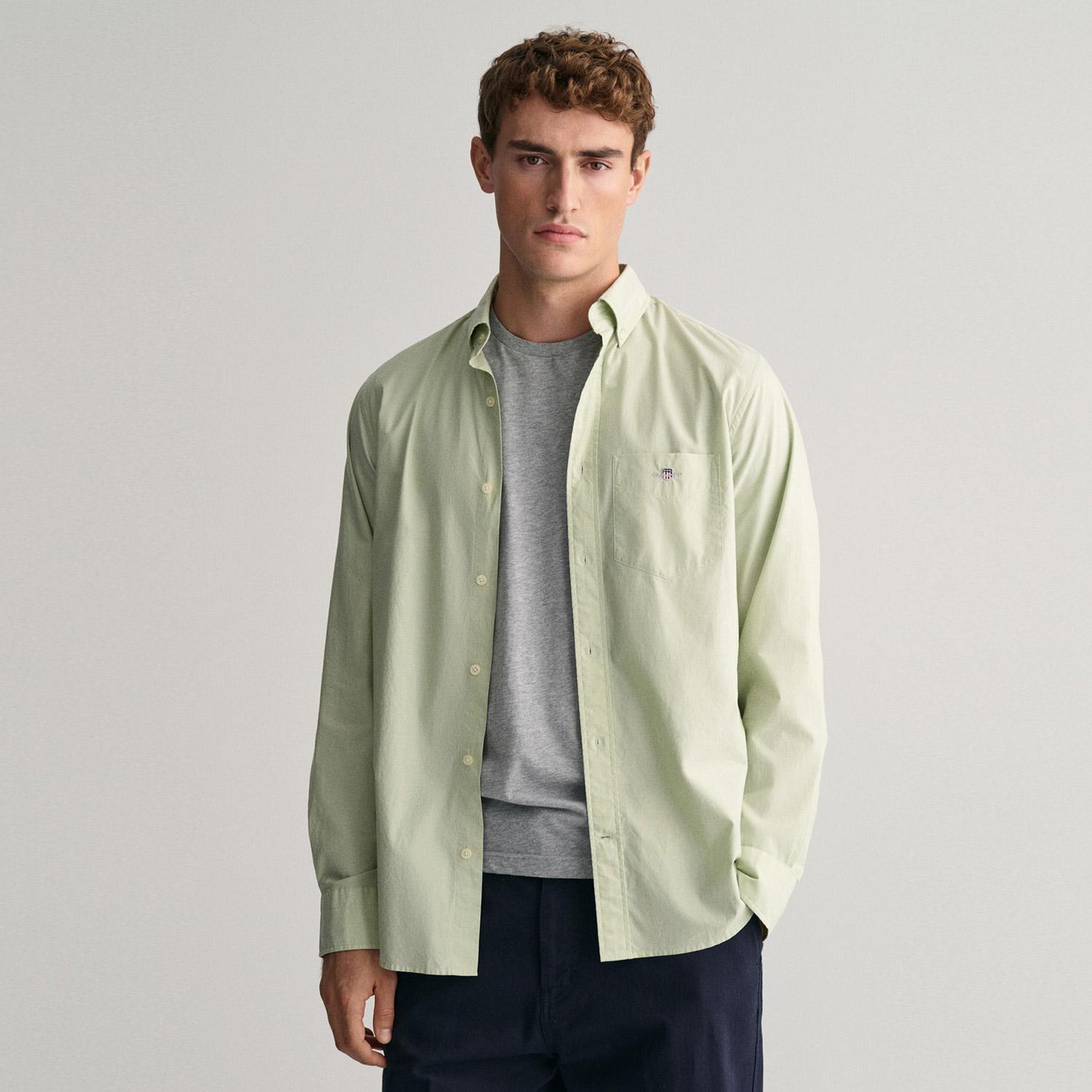 GANT Erkek Yeşil Regular Fit Düğmeli Yaka Poplin Gömlek