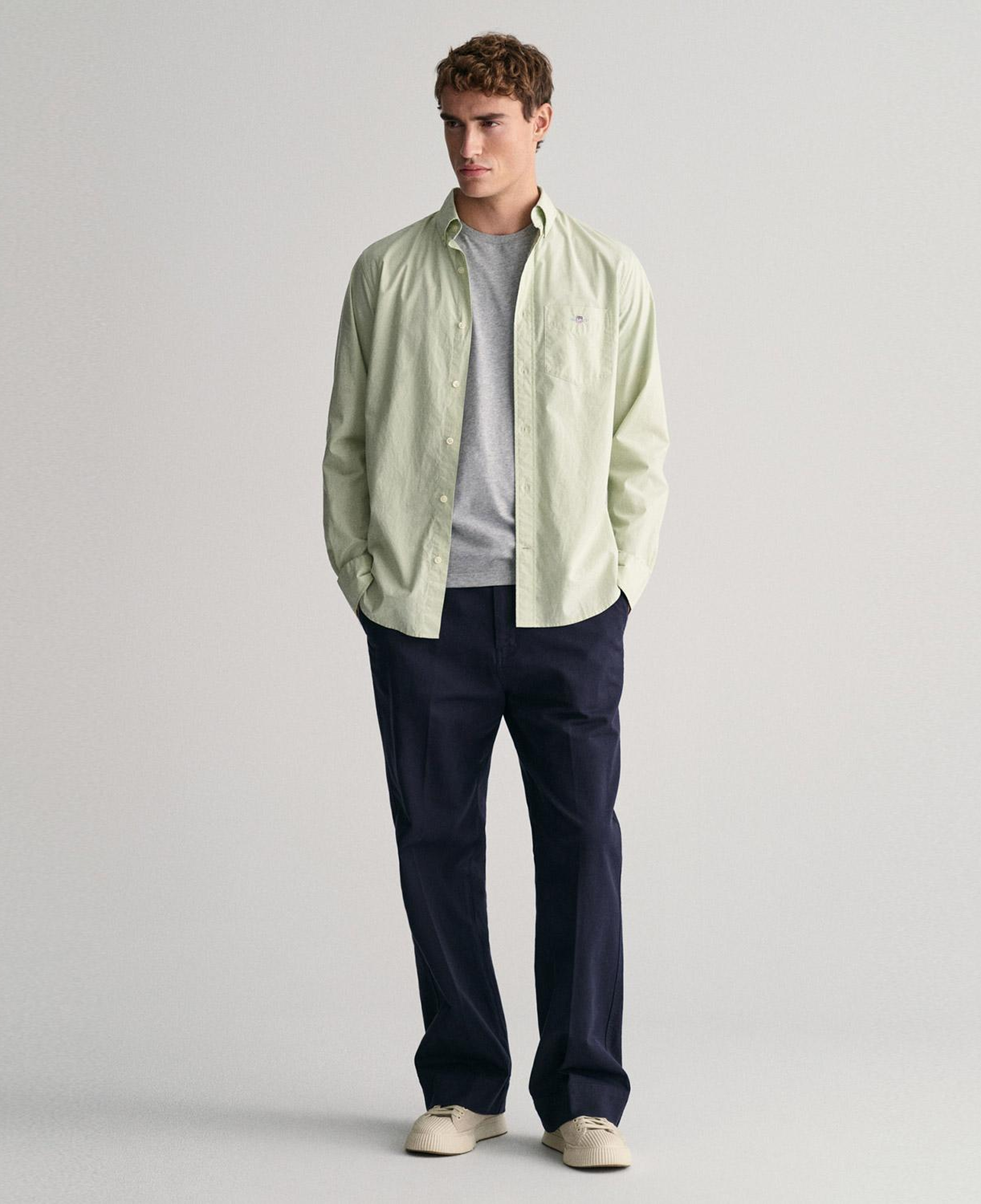 GANT Erkek Yeşil Regular Fit Düğmeli Yaka Poplin Gömlek