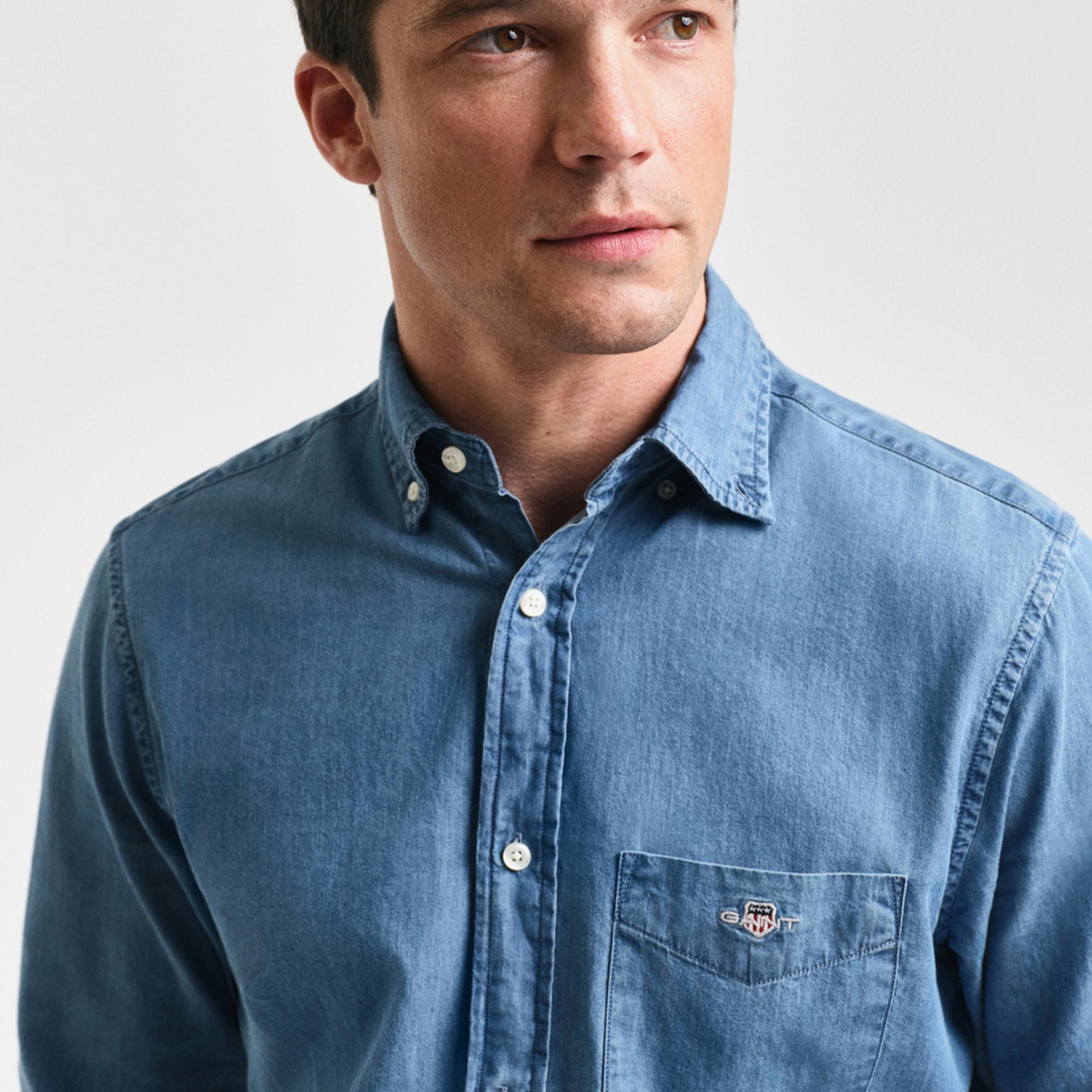 GANT Erkek Mavi Regular Fit Düğmeli Yaka Gömlek