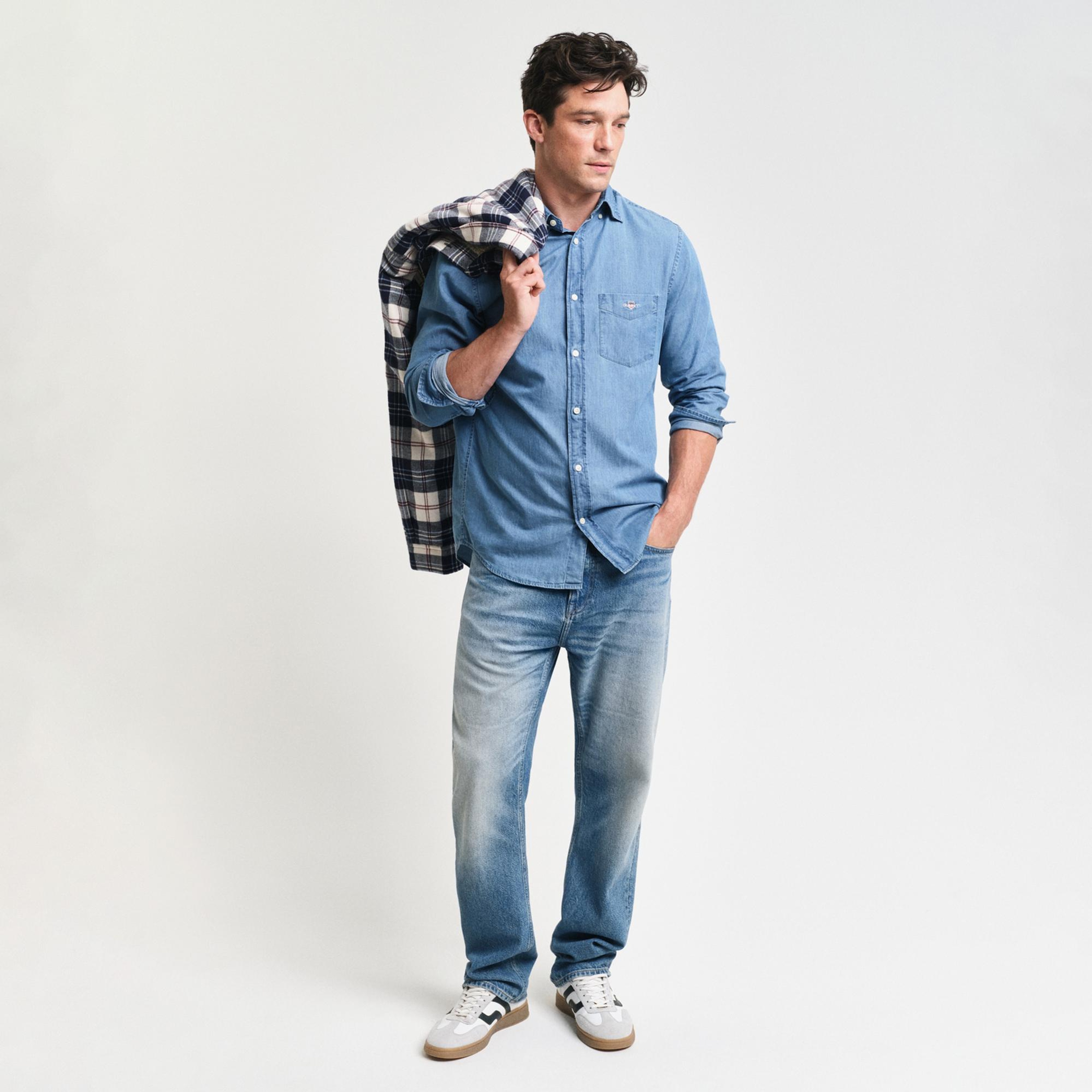 GANT Erkek Mavi Regular Fit Düğmeli Yaka Gömlek